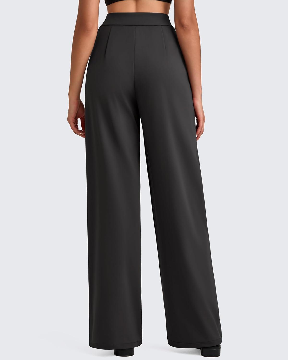 imageG4Free ShiftReady Women Wide Leg Dress Yoga Pant with Pockets Front Pleated Loose Lounge Slack Dressy Casual Travel TrousersBlack