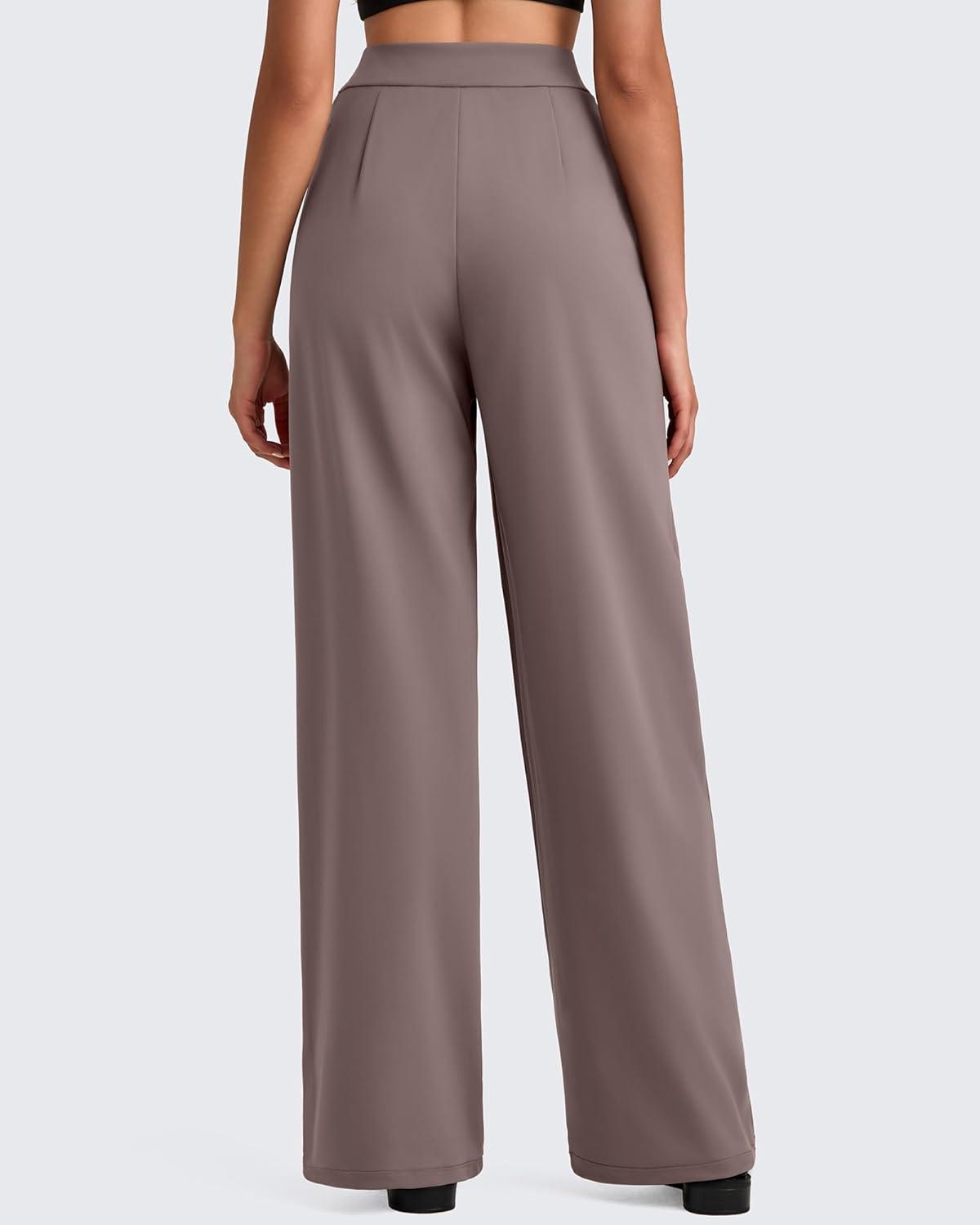 imageG4Free ShiftReady Women Wide Leg Dress Yoga Pant with Pockets Front Pleated Loose Lounge Slack Dressy Casual Travel TrousersTaupe
