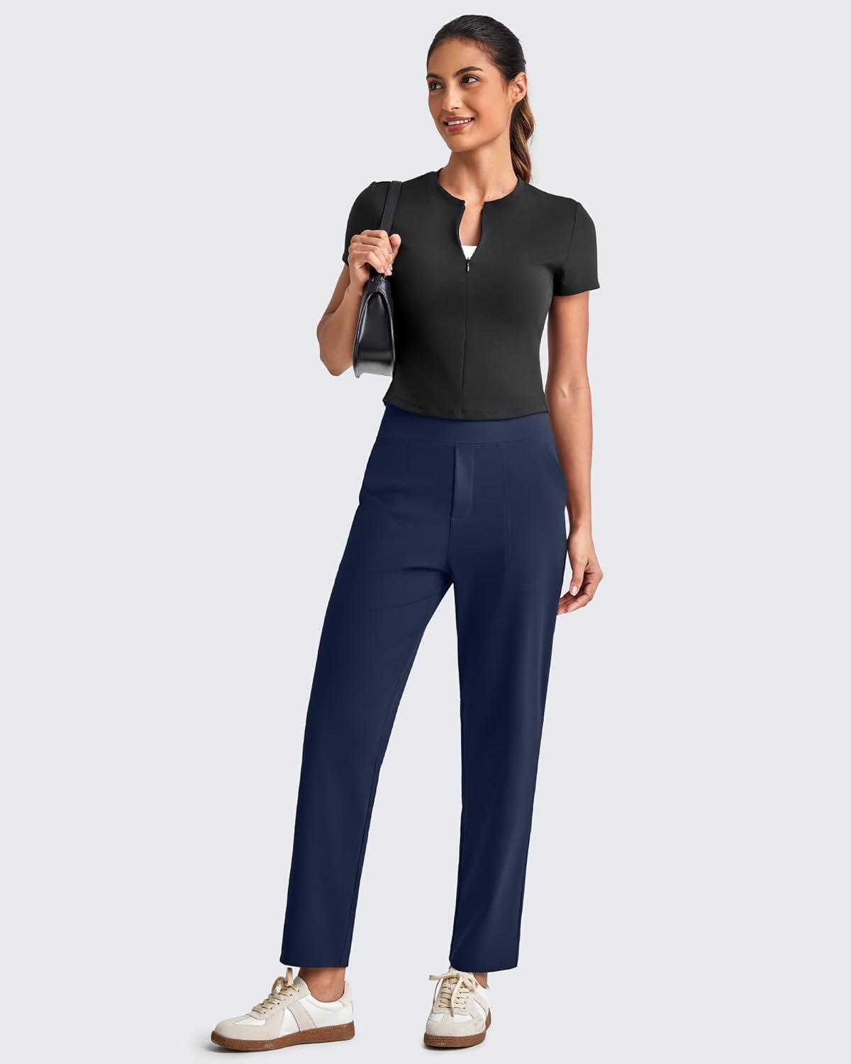 imageG4Free ShiftReady Womens Ankle Dress Yoga Pants with Pockets Stretchy Business Casual Slacks Work Trousers Travel PantDark Navy