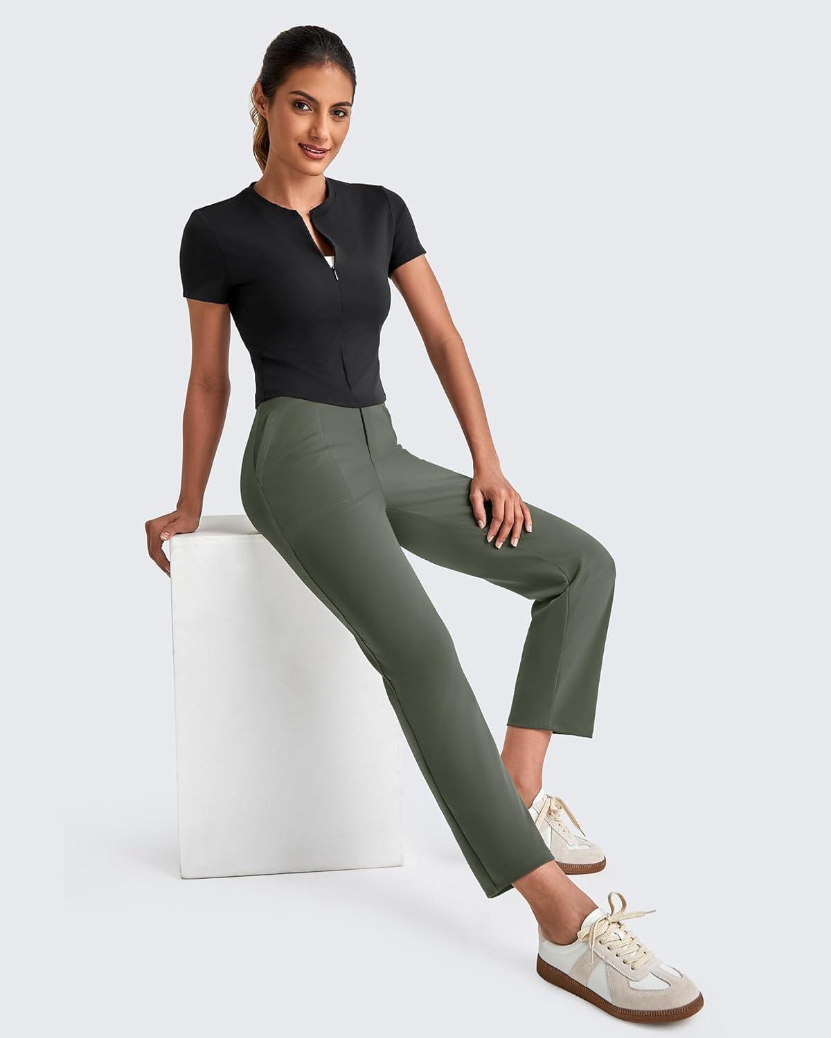 imageG4Free ShiftReady Womens Ankle Dress Yoga Pants with Pockets Stretchy Business Casual Slacks Work Trousers Travel PantGray Sage