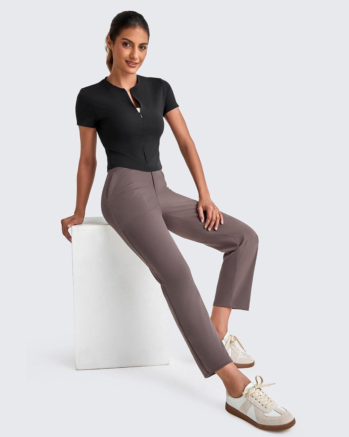 imageG4Free ShiftReady Womens Ankle Dress Yoga Pants with Pockets Stretchy Business Casual Slacks Work Trousers Travel PantTaupe