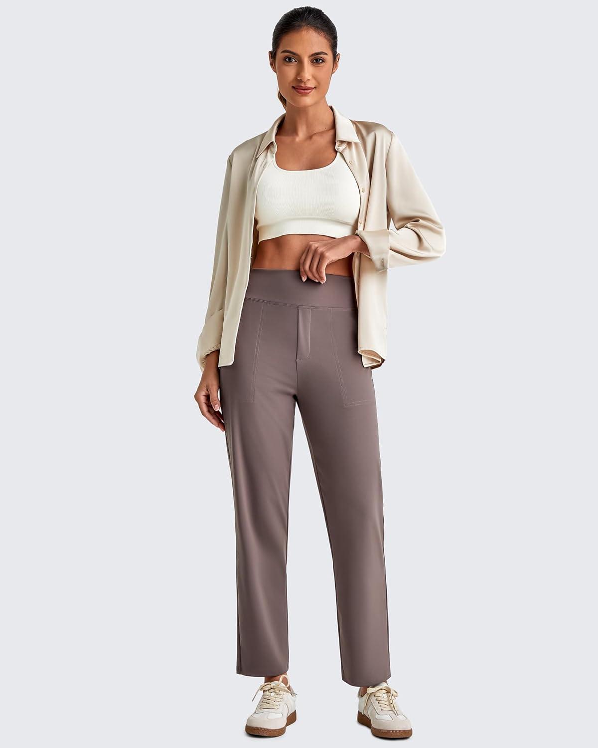 imageG4Free ShiftReady Womens Ankle Dress Yoga Pants with Pockets Stretchy Business Casual Slacks Work Trousers Travel PantTaupe