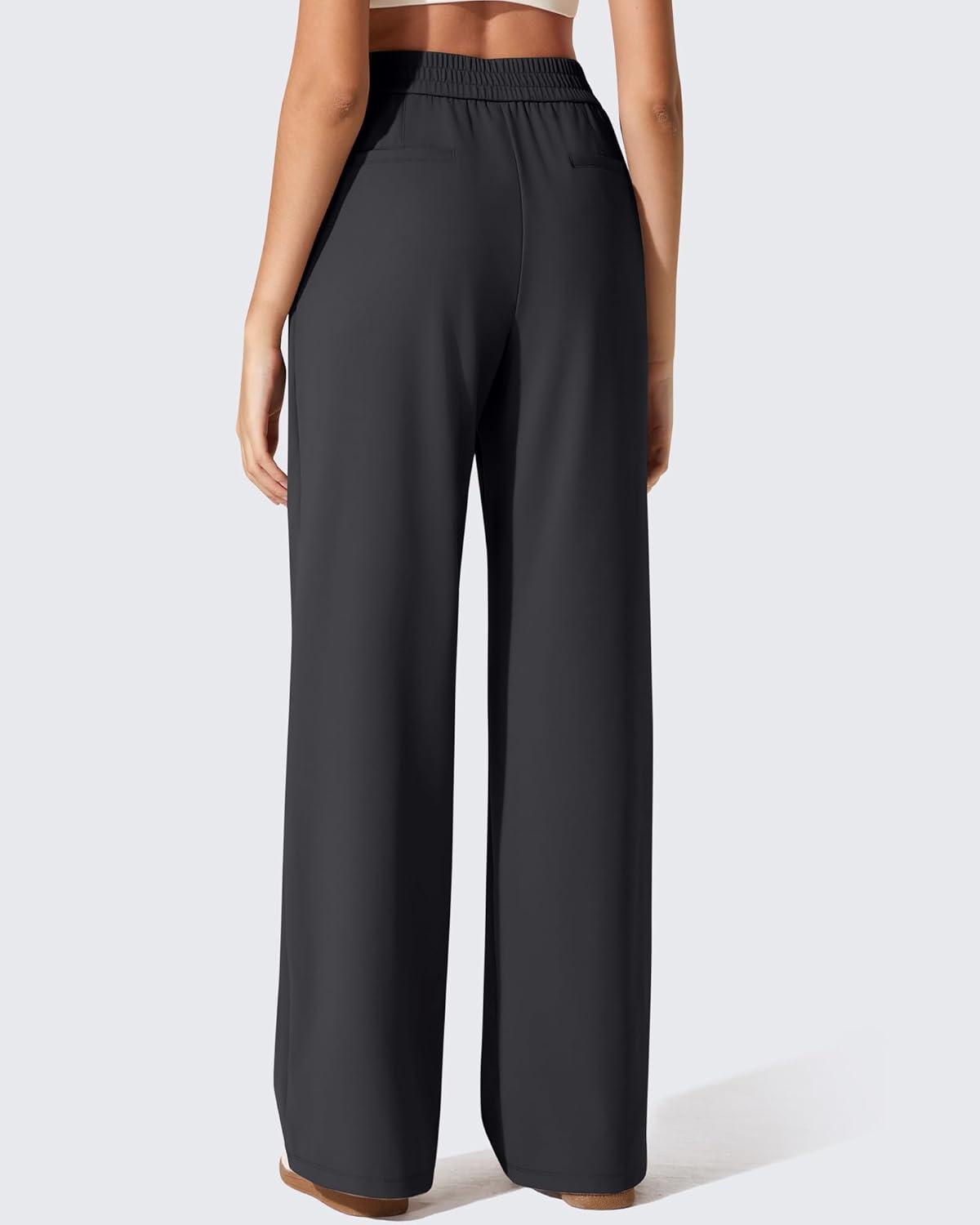 imageG4Free ShiftReady Womens Wide Leg Dress Yoga Pants with Pockets Two Front Pleated Casual Slack High Waist Work TrousersBlack