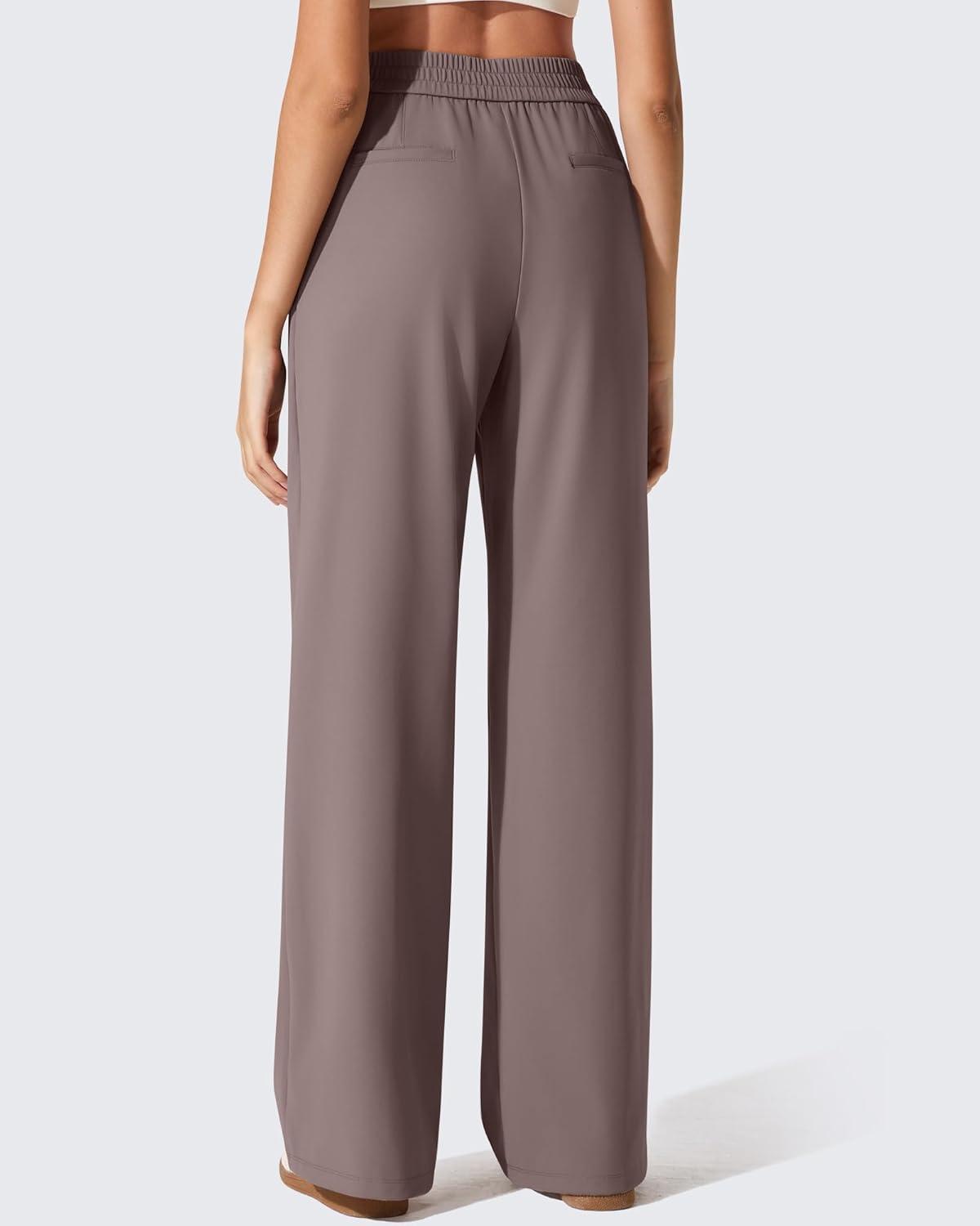 imageG4Free ShiftReady Womens Wide Leg Dress Yoga Pants with Pockets Two Front Pleated Casual Slack High Waist Work TrousersTaupe