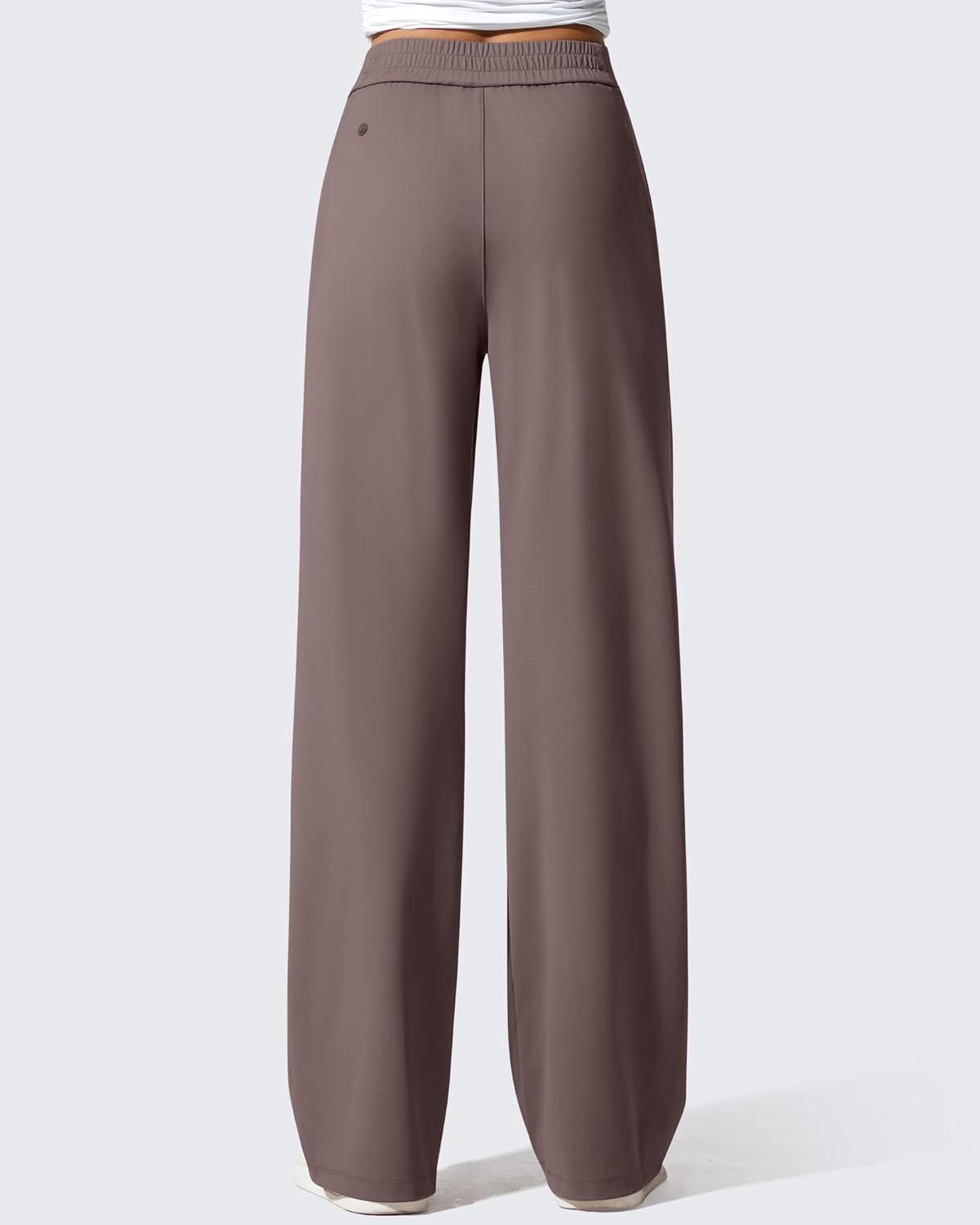 imageG4Free ShiftReady Womens Yoga Dress Pants with Pockets Wide Leg Business Casual Slacks High Waist Lounge TrousersTaupe