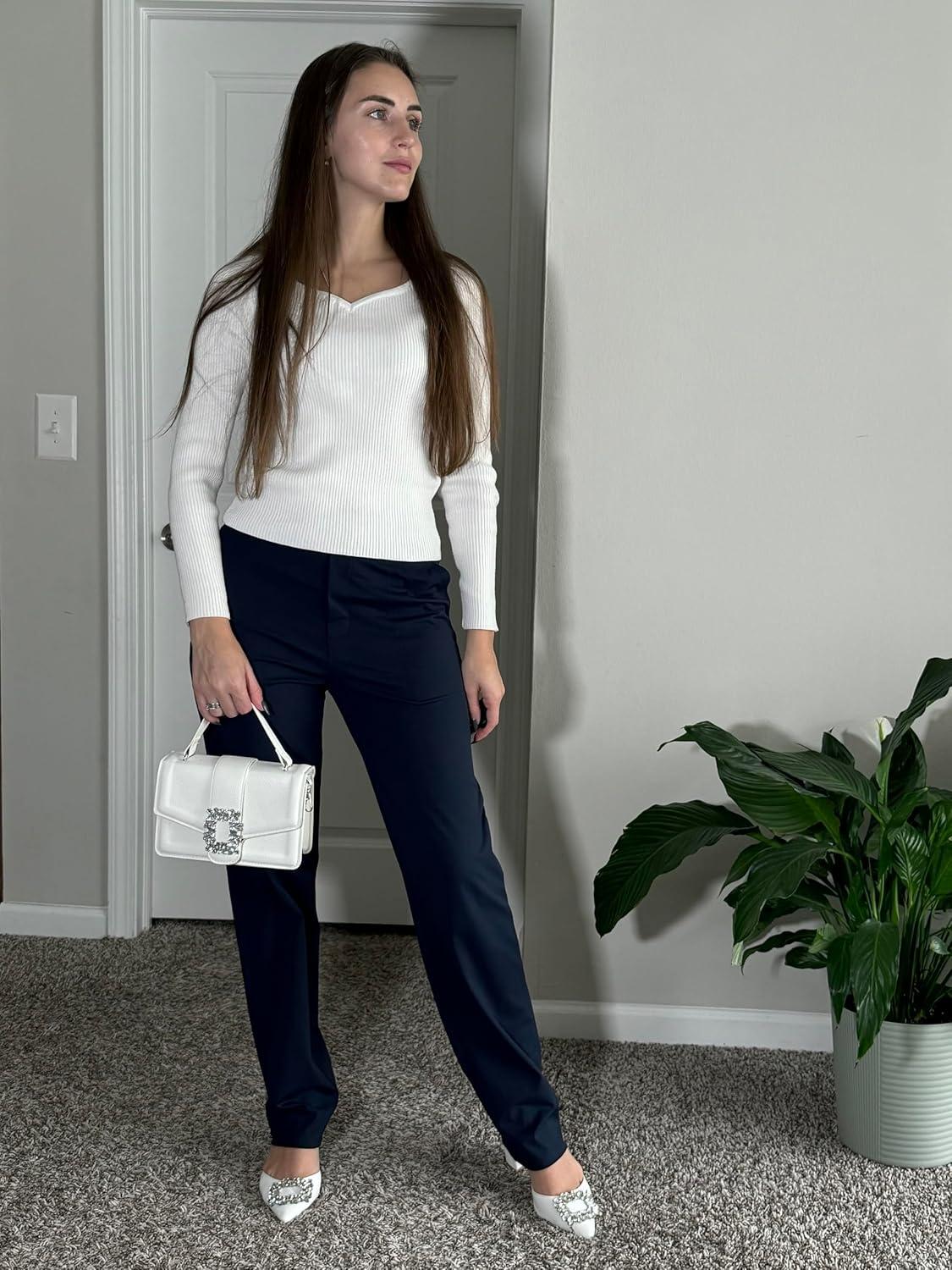 imageG4Free ShiftReady Yoga Pants Women High Waist Dress Work Pants with Pockets Straight Leg Business Casual Trousers 28quot30quot32quotDark Blue