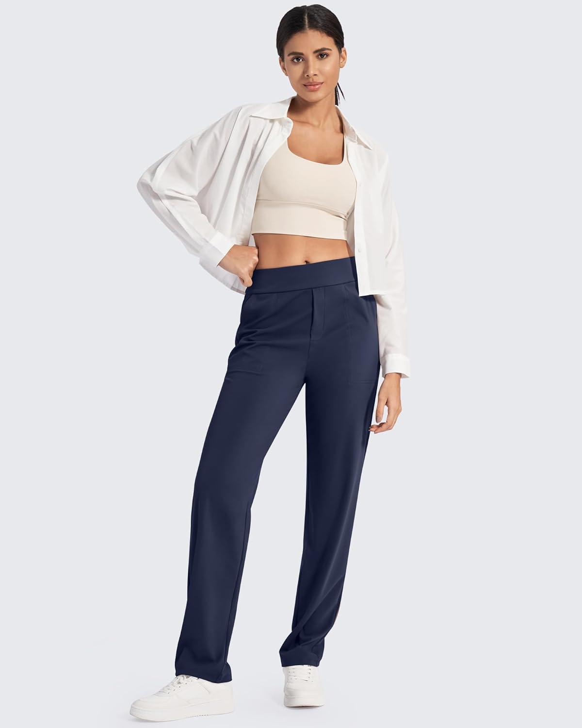 imageG4Free ShiftReady Yoga Pants Women High Waist Dress Work Pants with Pockets Straight Leg Business Casual Trousers 28quot30quot32quotDark Blue