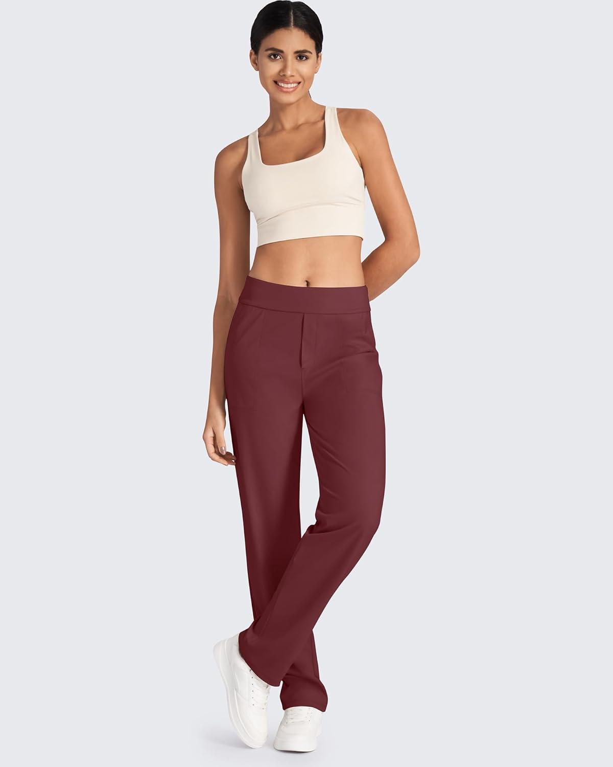 imageG4Free ShiftReady Yoga Pants Women High Waist Dress Work Pants with Pockets Straight Leg Business Casual Trousers 28quot30quot32quotDark Burgundy