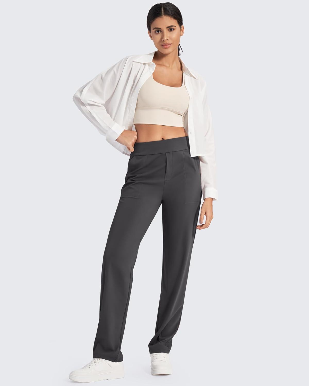 imageG4Free ShiftReady Yoga Pants Women High Waist Dress Work Pants with Pockets Straight Leg Business Casual Trousers 28quot30quot32quotDark Gray