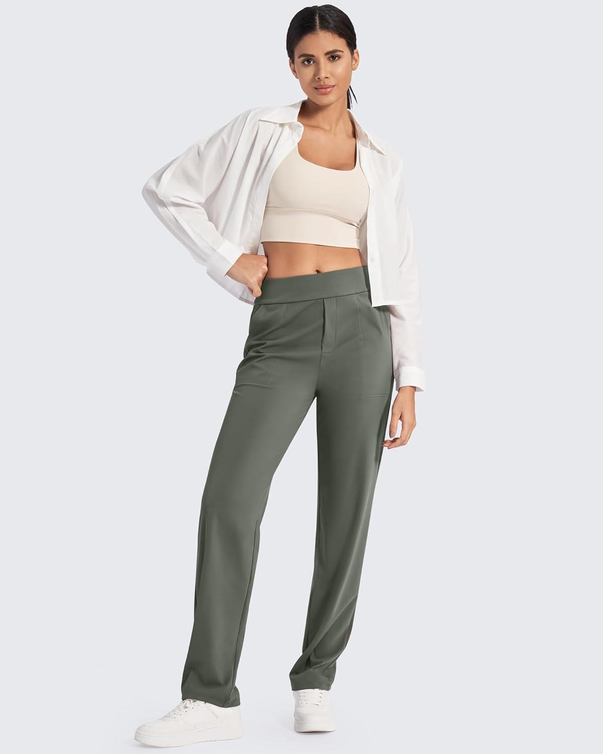 imageG4Free ShiftReady Yoga Pants Women High Waist Dress Work Pants with Pockets Straight Leg Business Casual Trousers 28quot30quot32quotGray Sage