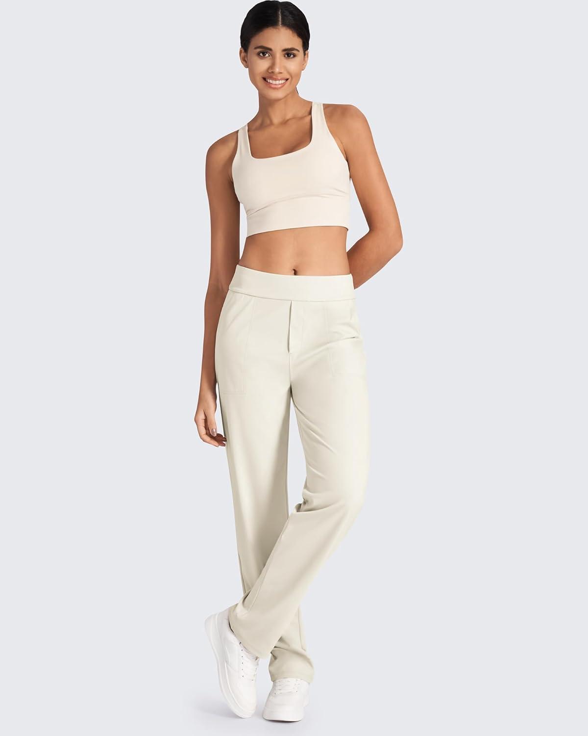 imageG4Free ShiftReady Yoga Pants Women High Waist Dress Work Pants with Pockets Straight Leg Business Casual Trousers 28quot30quot32quotIvory