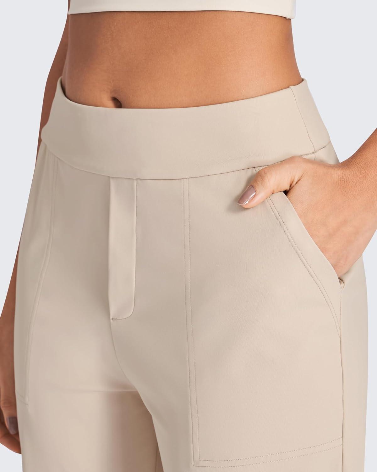 imageG4Free ShiftReady Yoga Pants Women High Waist Dress Work Pants with Pockets Straight Leg Business Casual Trousers 28quot30quot32quotLight Khaki
