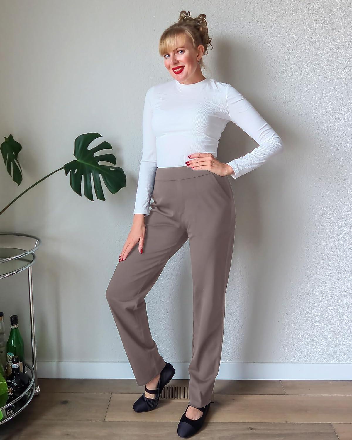 imageG4Free ShiftReady Yoga Pants Women High Waist Dress Work Pants with Pockets Straight Leg Business Casual Trousers 28quot30quot32quotTaupe