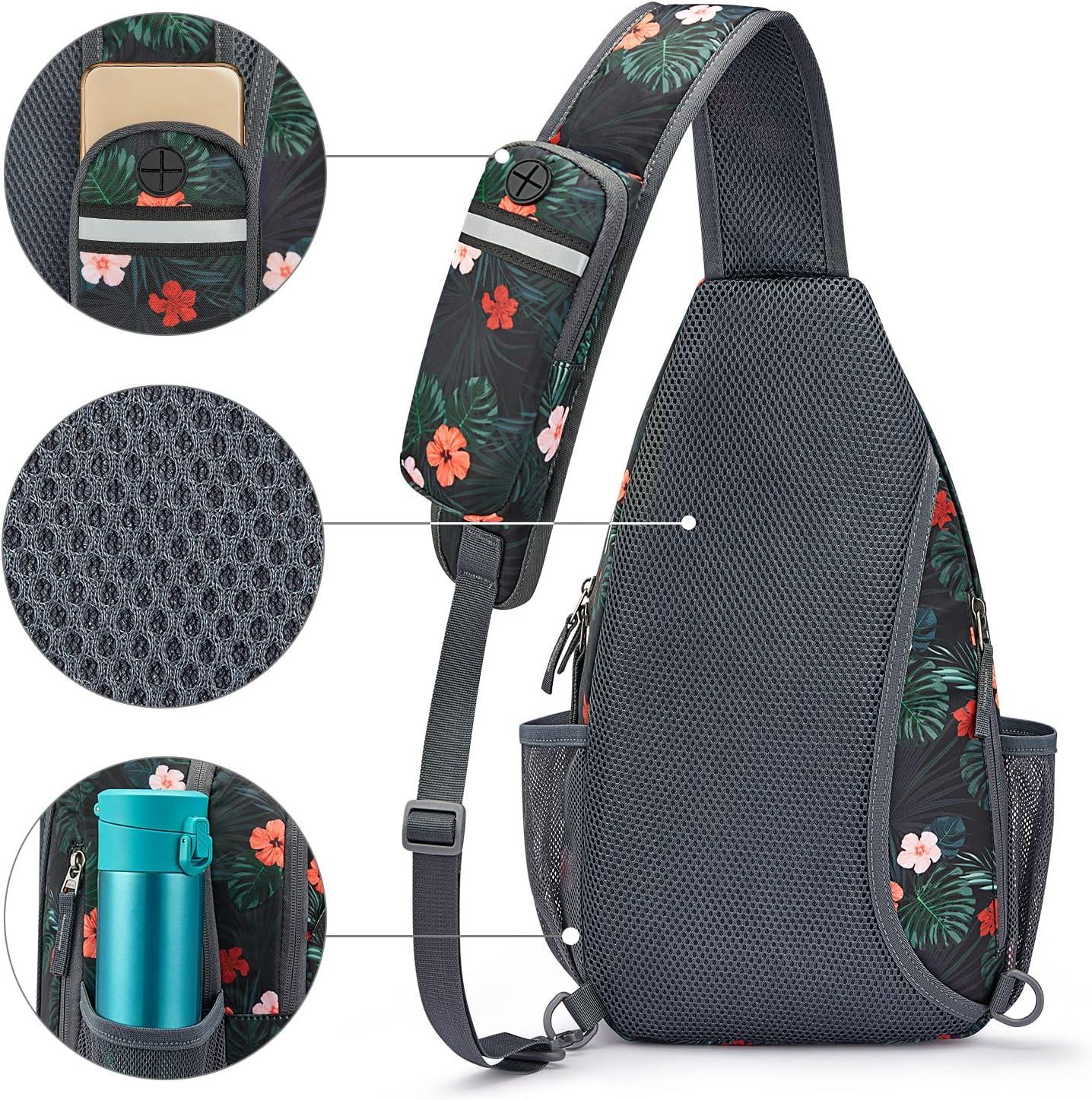 imageG4Free Sling Bag RFID Blocking Sling Backpack Crossbody Chest Bag Daypack for Hiking TravelBlackBlack Base Flora