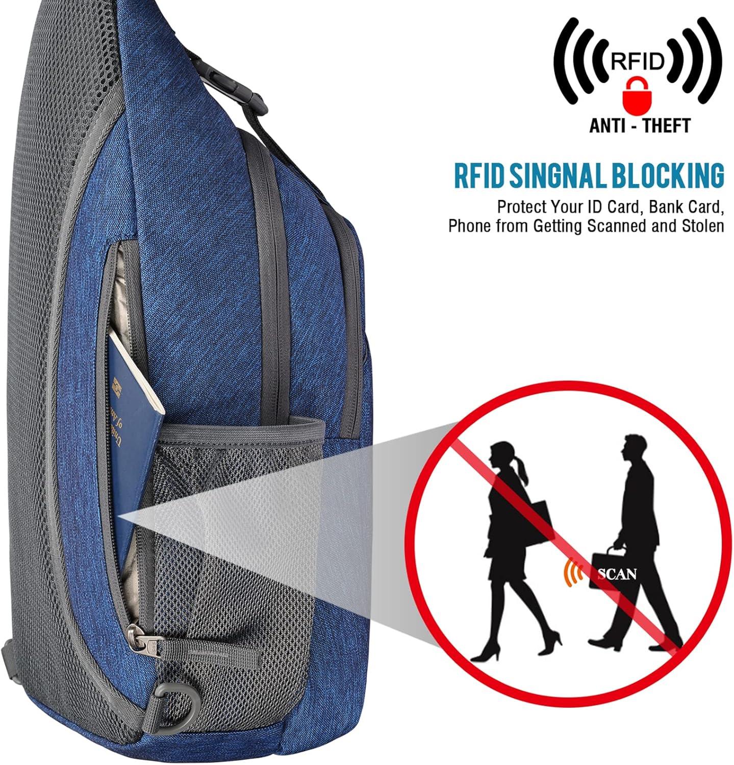 imageG4Free Sling Bag RFID Blocking Sling Backpack Crossbody Chest Bag Daypack for Hiking TravelBlackDark Blue