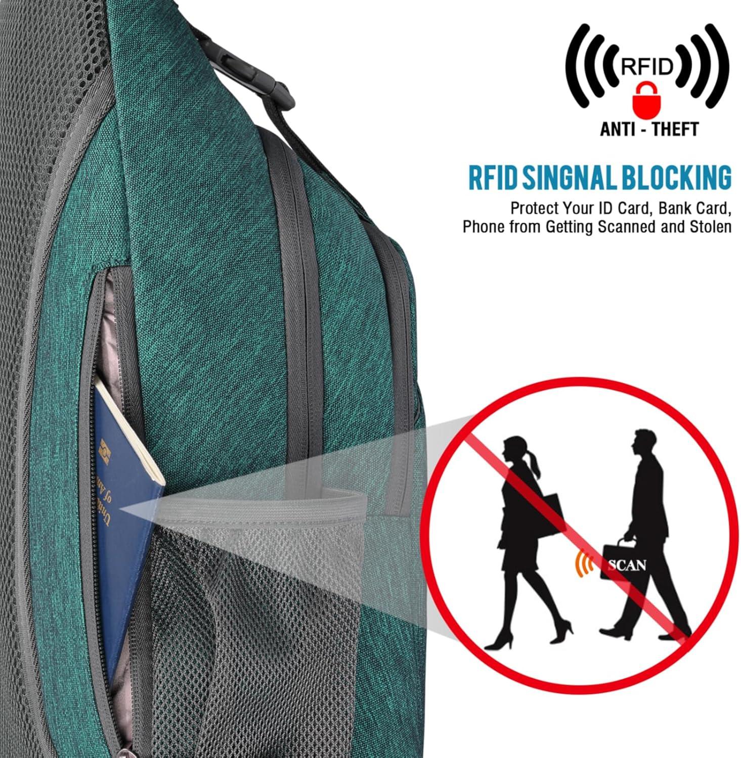 imageG4Free Sling Bag RFID Blocking Sling Backpack Crossbody Chest Bag Daypack for Hiking TravelBlackDark Green