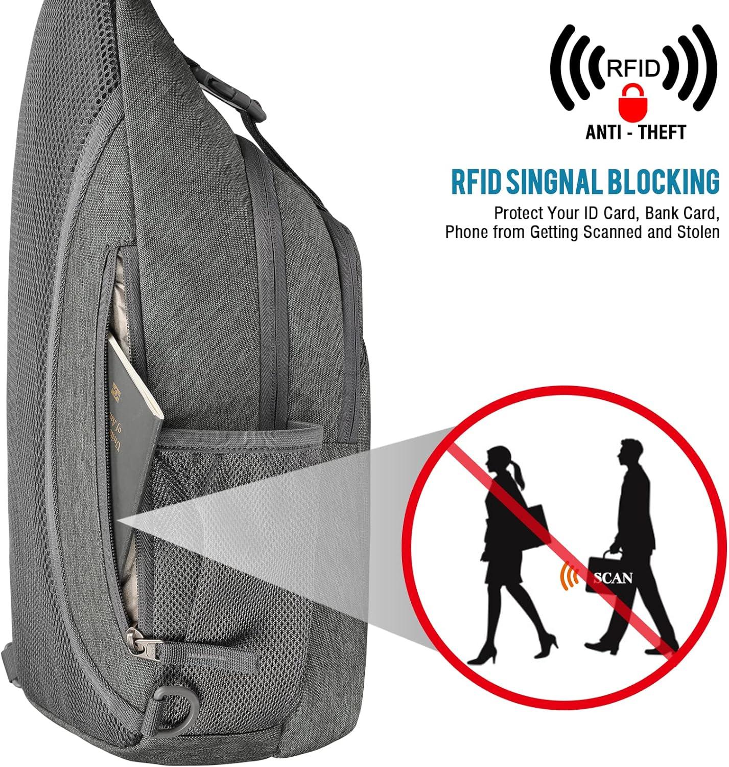 imageG4Free Sling Bag RFID Blocking Sling Backpack Crossbody Chest Bag Daypack for Hiking TravelBlackDimgray