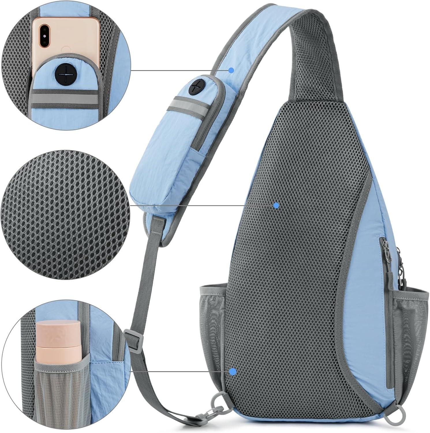 imageG4Free Sling Bag RFID Blocking Sling Backpack Crossbody Chest Bag Daypack for Hiking TravelBlackLight Blue