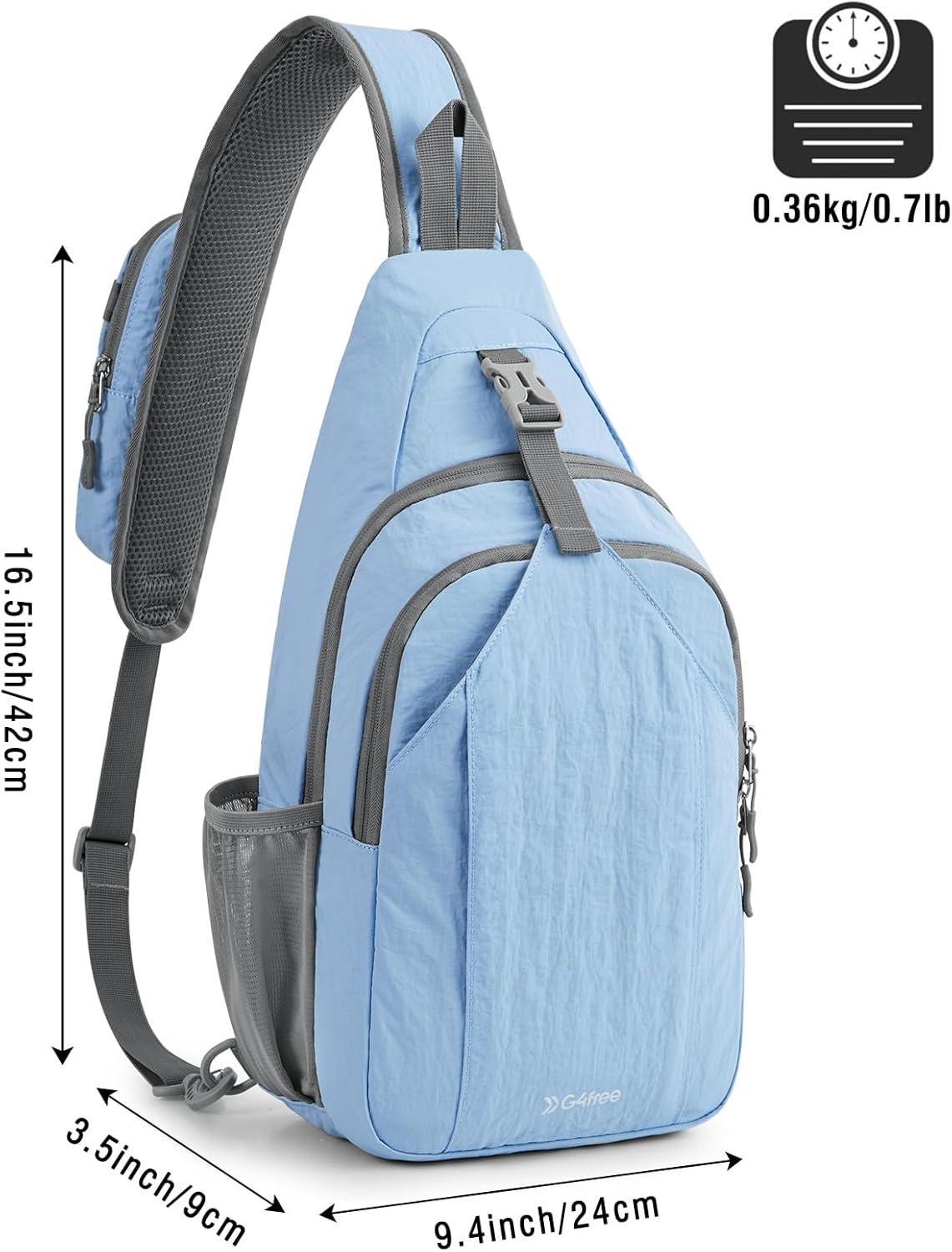 imageG4Free Sling Bag RFID Blocking Sling Backpack Crossbody Chest Bag Daypack for Hiking TravelBlackLight Blue