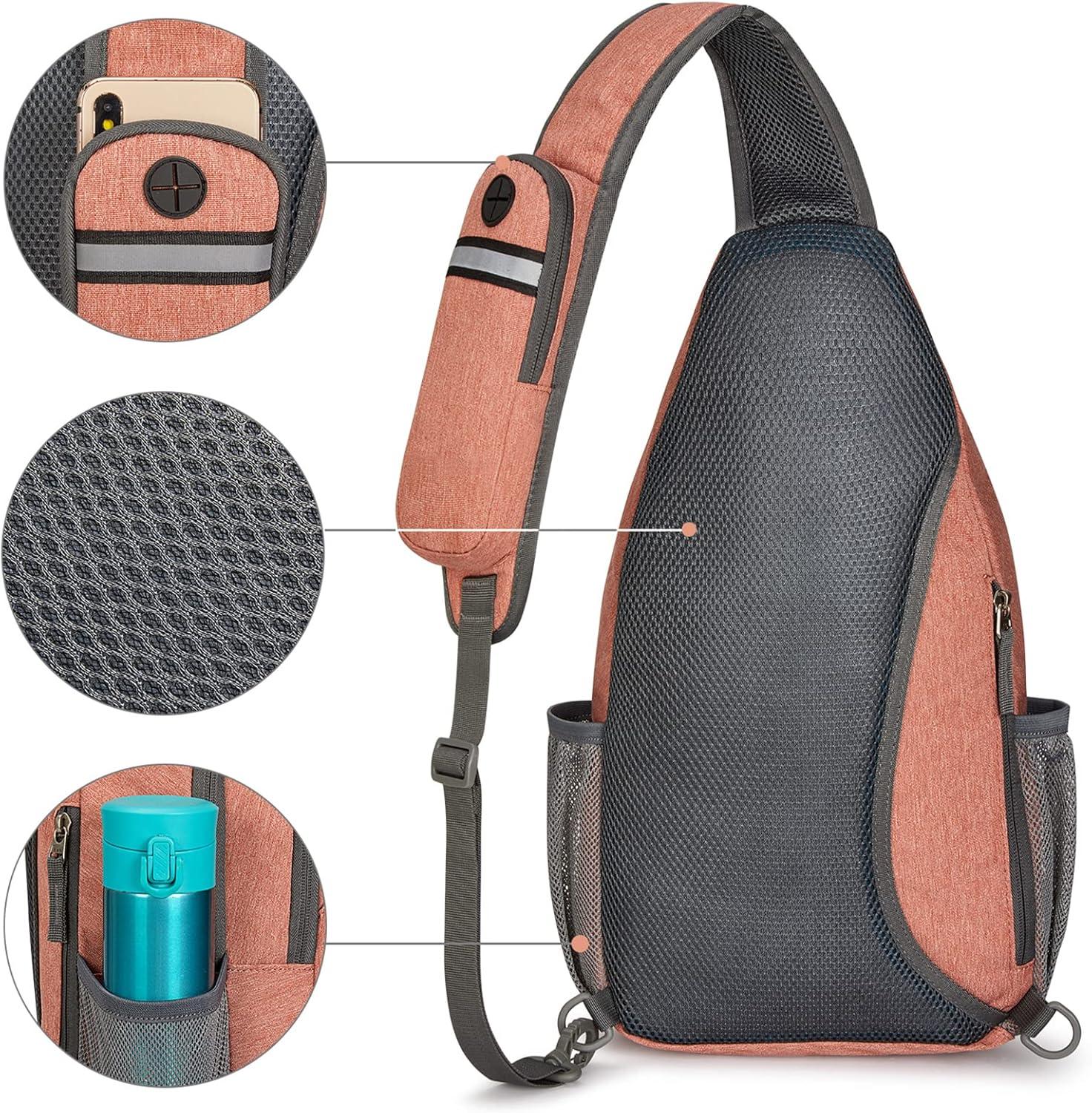 imageG4Free Sling Bag RFID Blocking Sling Backpack Crossbody Chest Bag Daypack for Hiking TravelBlackLight Orange