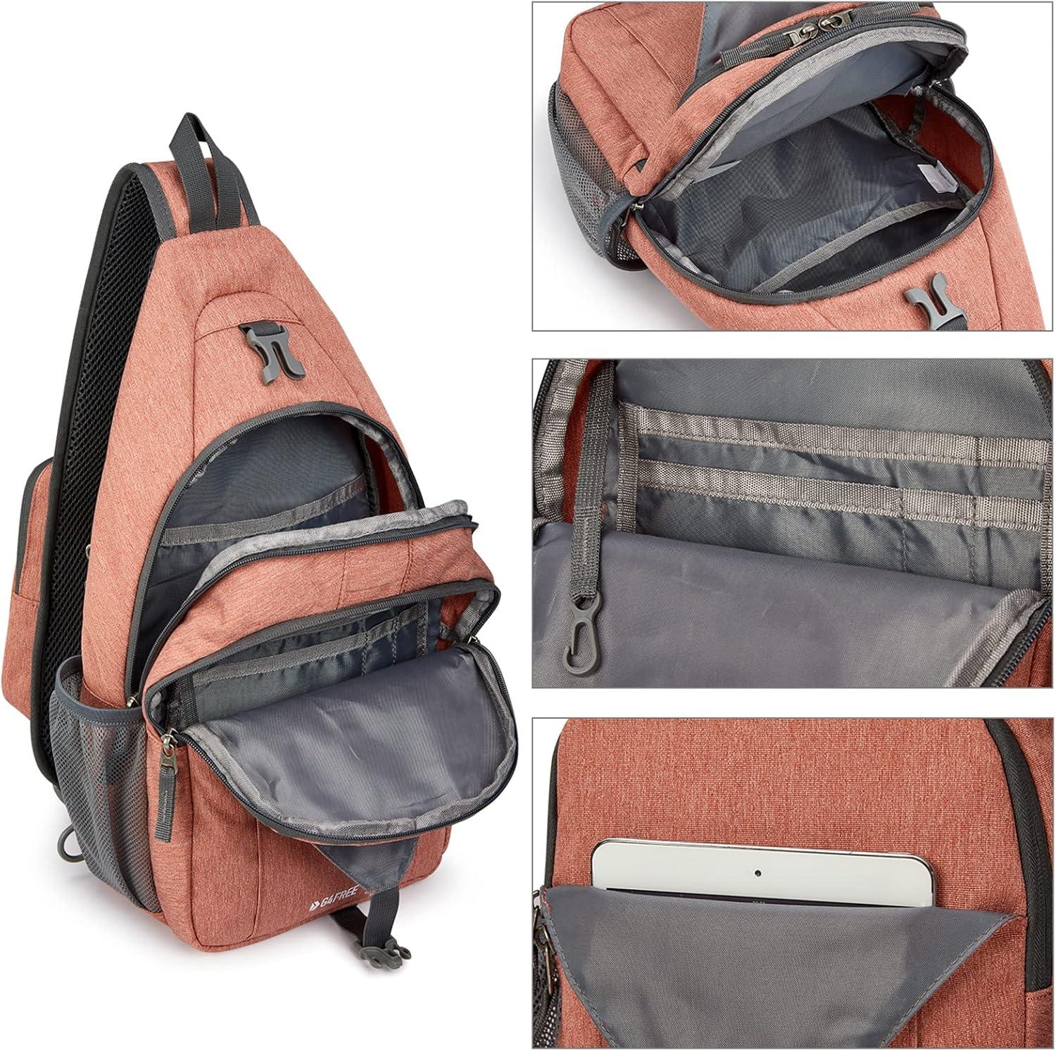 imageG4Free Sling Bag RFID Blocking Sling Backpack Crossbody Chest Bag Daypack for Hiking TravelBlackLight Orange