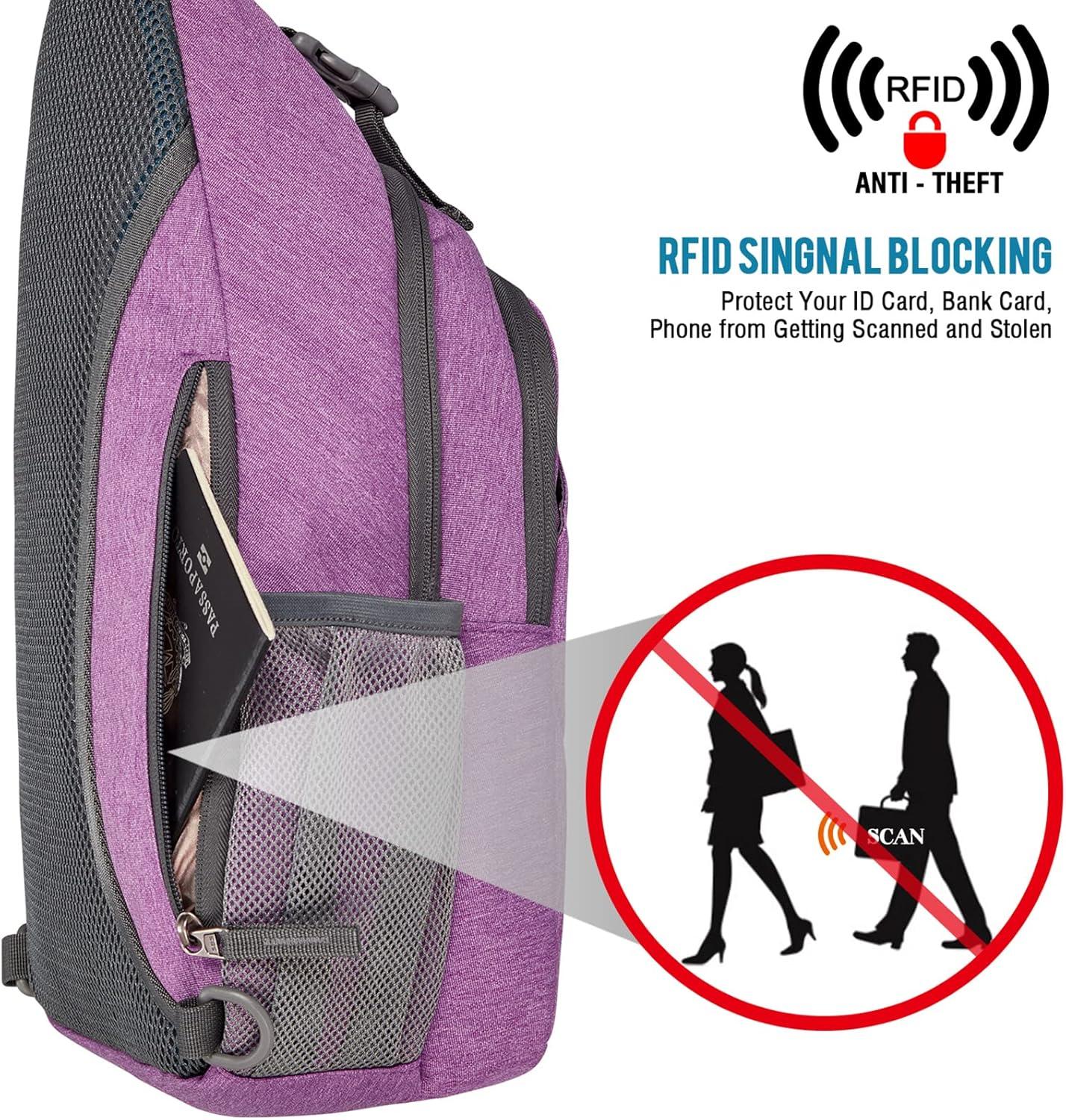 imageG4Free Sling Bag RFID Blocking Sling Backpack Crossbody Chest Bag Daypack for Hiking TravelBlackLight Purple