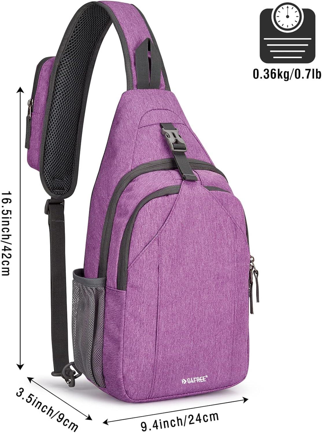 imageG4Free Sling Bag RFID Blocking Sling Backpack Crossbody Chest Bag Daypack for Hiking TravelBlackLight Purple