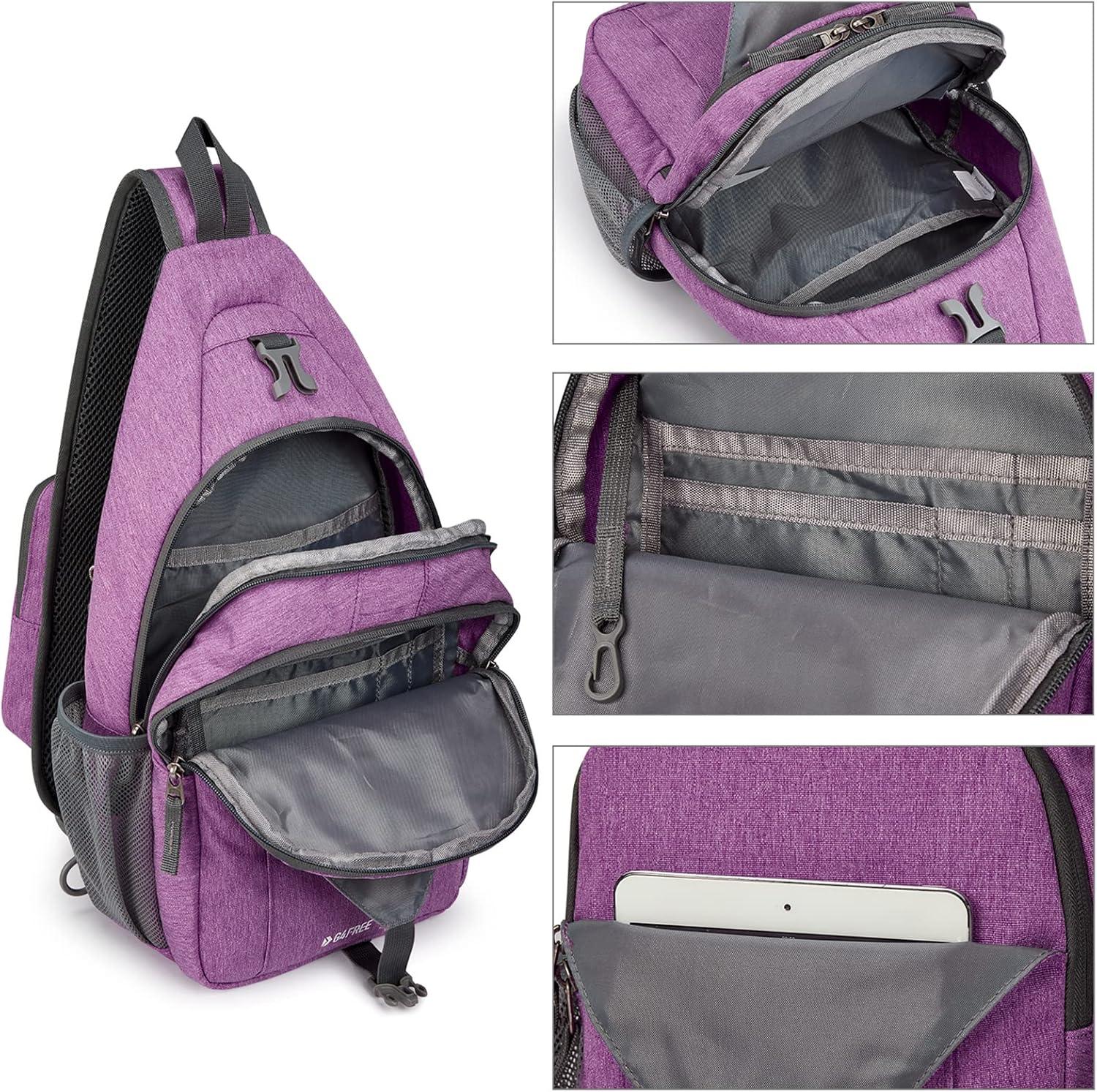 imageG4Free Sling Bag RFID Blocking Sling Backpack Crossbody Chest Bag Daypack for Hiking TravelBlackLight Purple