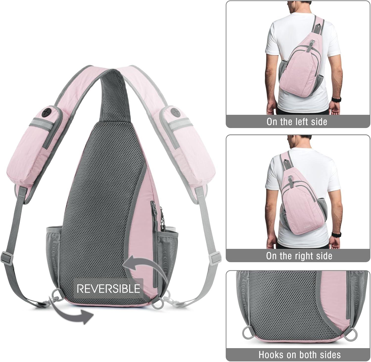 imageG4Free Sling Bag RFID Blocking Sling Backpack Crossbody Chest Bag Daypack for Hiking TravelBlackPink