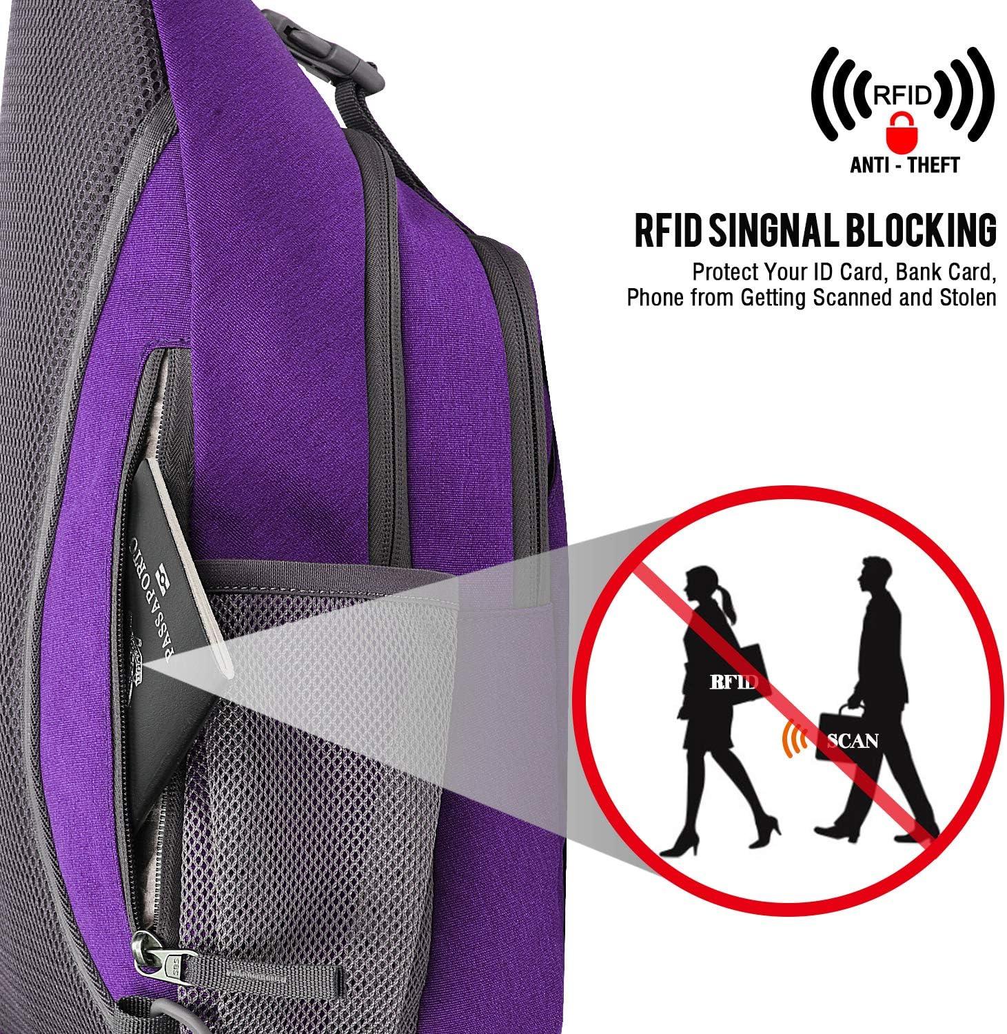 imageG4Free Sling Bag RFID Blocking Sling Backpack Crossbody Chest Bag Daypack for Hiking TravelBlackPurpleGray