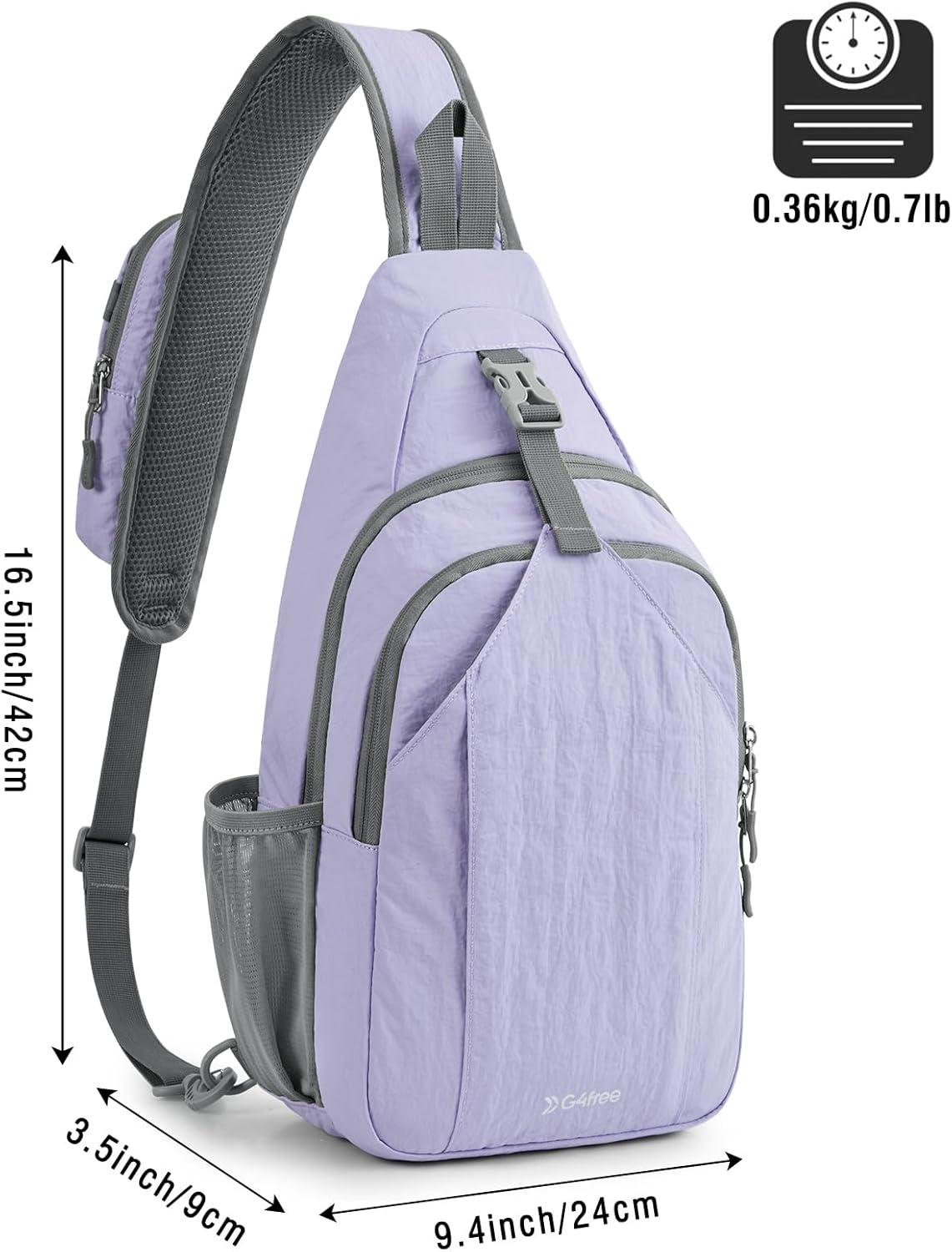 imageG4Free Sling Bag RFID Blocking Sling Backpack Crossbody Chest Bag Daypack for Hiking TravelBlackTaro Purple