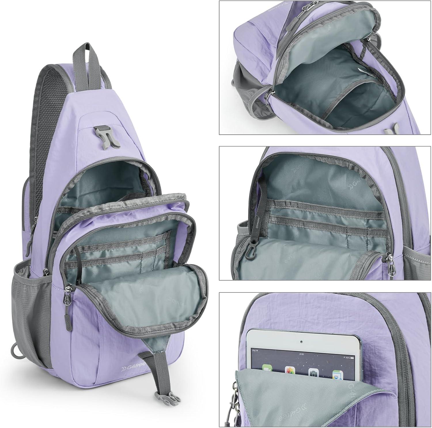 imageG4Free Sling Bag RFID Blocking Sling Backpack Crossbody Chest Bag Daypack for Hiking TravelBlackTaro Purple
