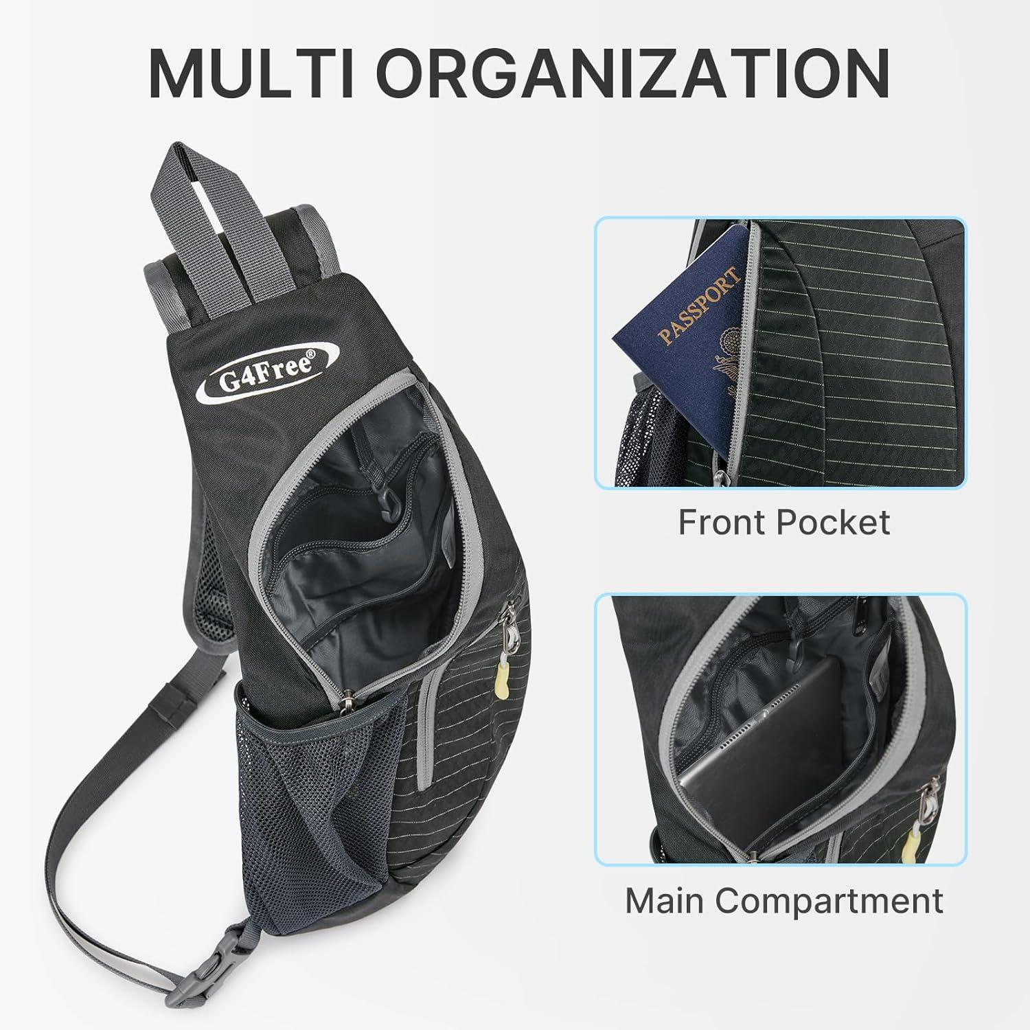 imageG4Free Sling Bag for Men Women Small Crossbody Backpack Lightweight Chest Shoulder Bags for Travel Outdoor and Sports BlackBlack