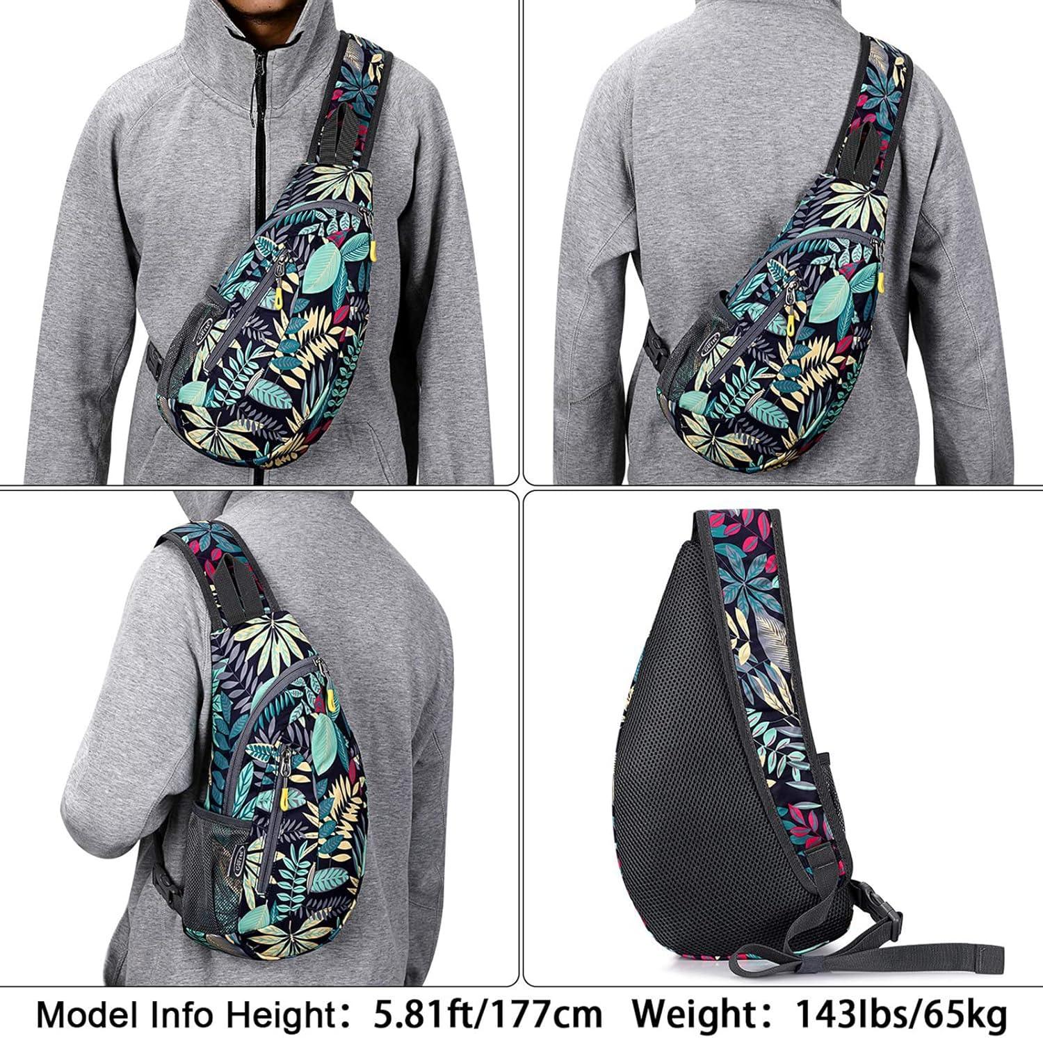imageG4Free Sling Bag for Men Women Small Crossbody Backpack Lightweight Chest Shoulder Bags for Travel Outdoor and Sports BlackBlue Leaf