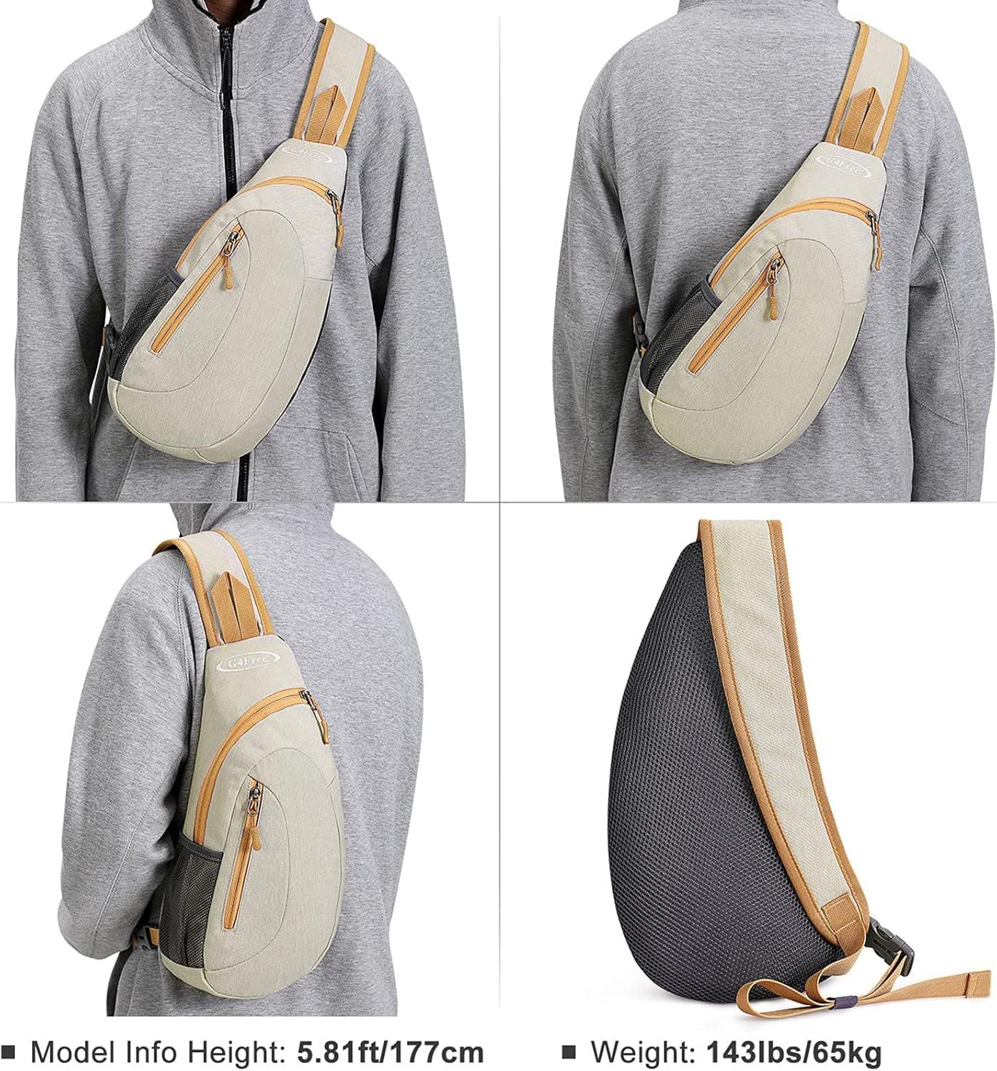 imageG4Free Sling Bag for Men Women Small Crossbody Backpack Lightweight Chest Shoulder Bags for Travel Outdoor and Sports BlackEcru