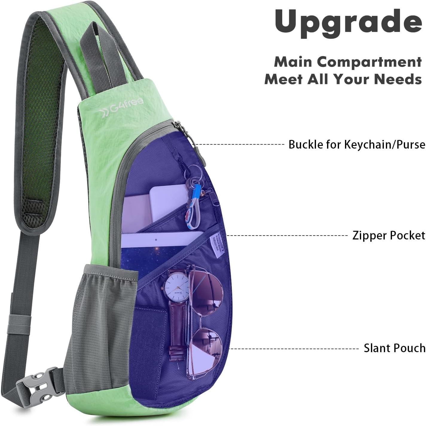 imageG4Free Sling Bag for Men Women Small Crossbody Backpack Lightweight Chest Shoulder Bags for Travel Outdoor and Sports BlackLight Green