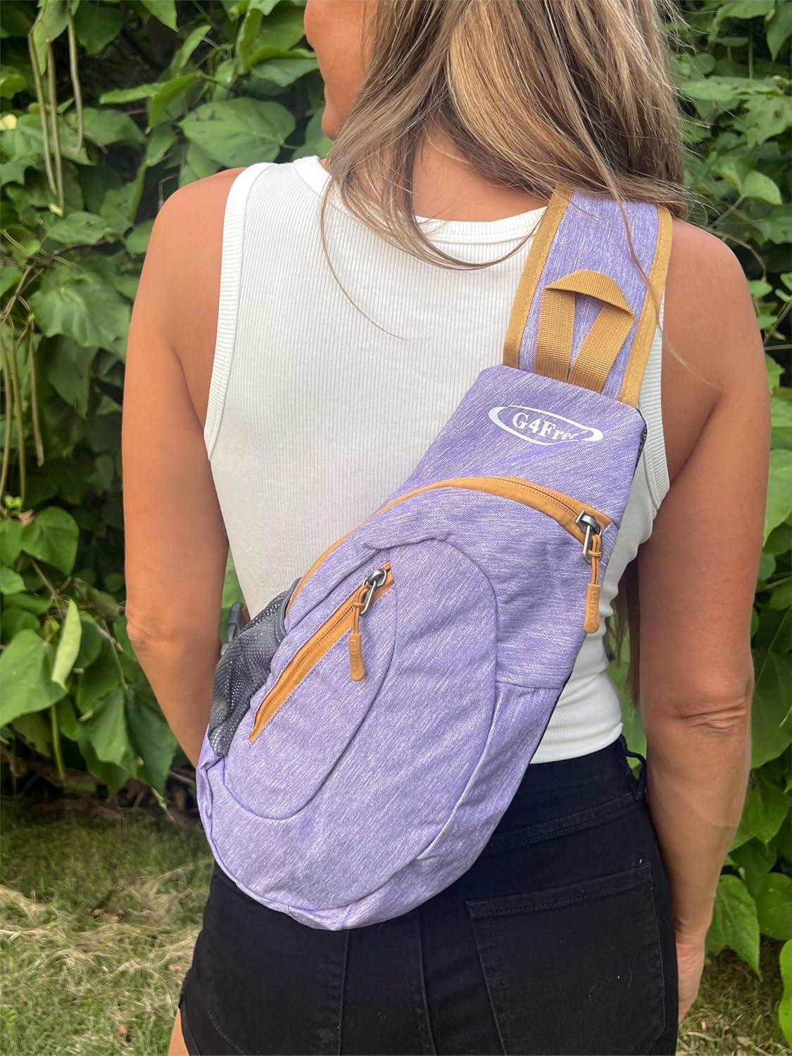 imageG4Free Sling Bag for Men Women Small Crossbody Backpack Lightweight Chest Shoulder Bags for Travel Outdoor and Sports BlackLight Purple