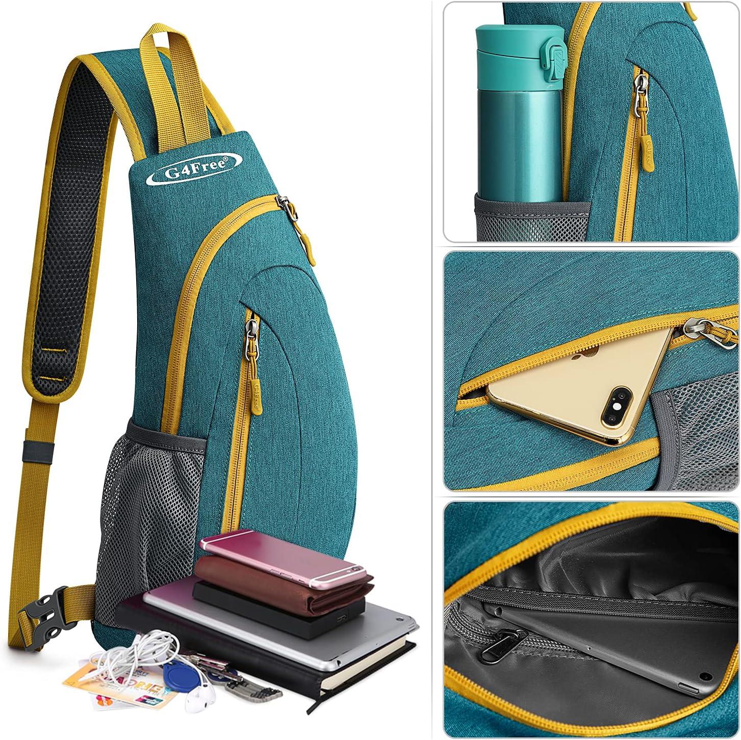 imageG4Free Sling Bag for Men Women Small Crossbody Backpack Lightweight Chest Shoulder Bags for Travel Outdoor and Sports BlackPeacock Blue