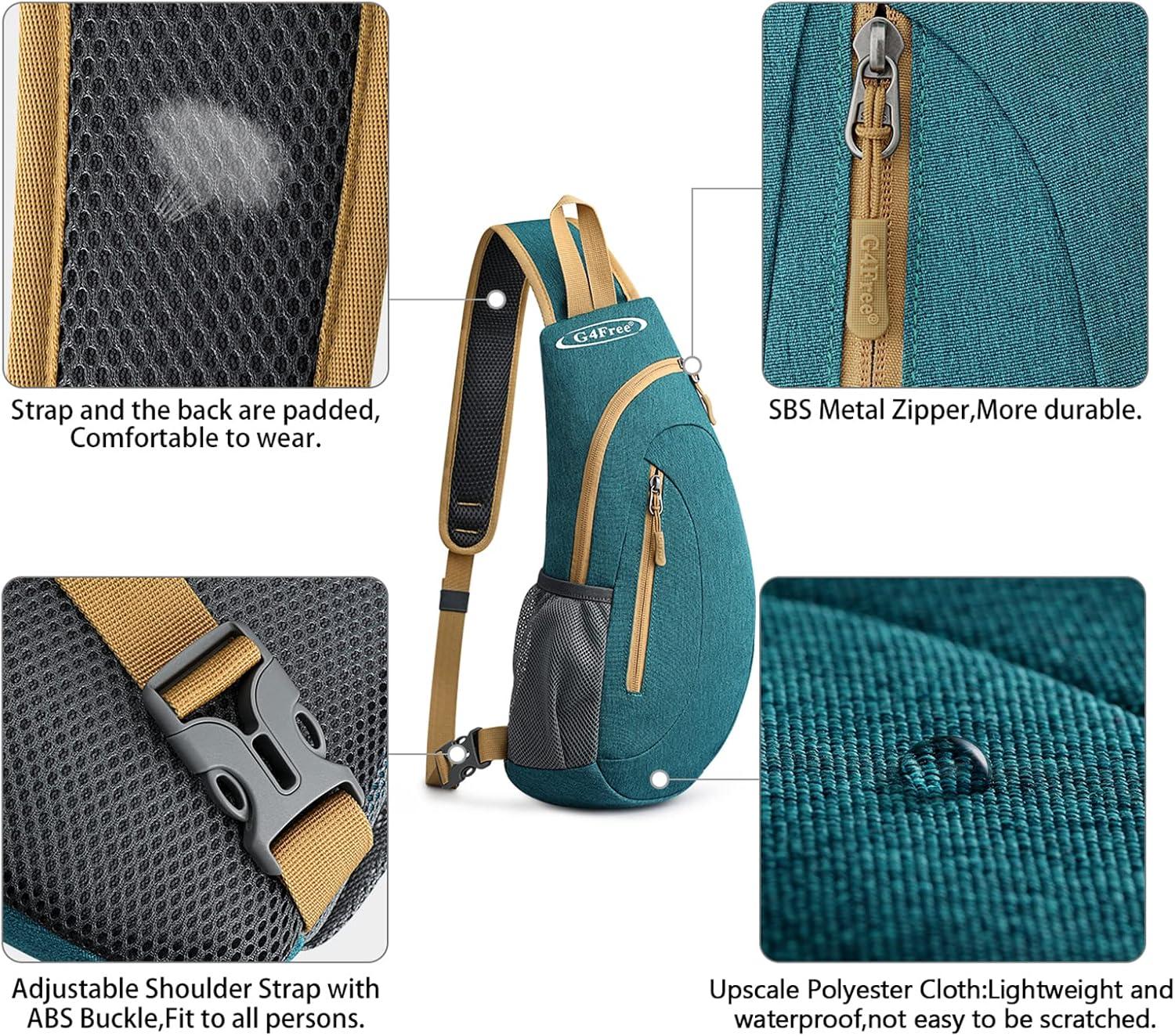 imageG4Free Sling Bag for Men Women Small Crossbody Backpack Lightweight Chest Shoulder Bags for Travel Outdoor and Sports BlackPeacock Blue