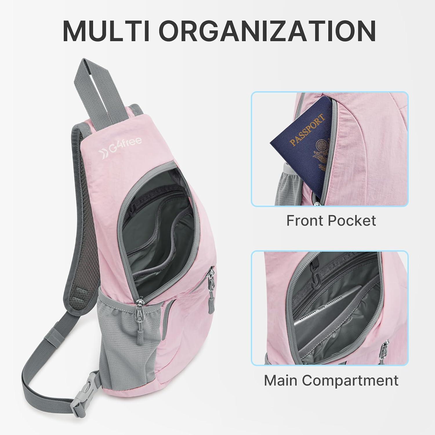 imageG4Free Sling Bag for Men Women Small Crossbody Backpack Lightweight Chest Shoulder Bags for Travel Outdoor and Sports BlackPink
