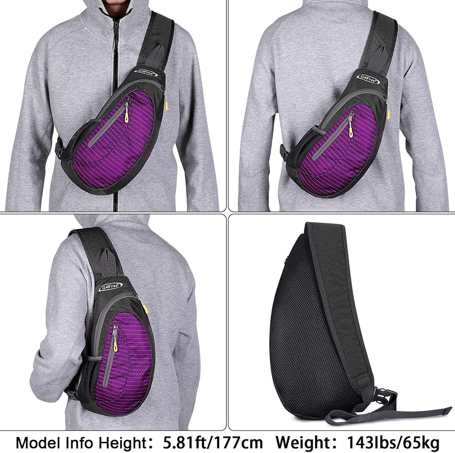 imageG4Free Sling Bag for Men Women Small Crossbody Backpack Lightweight Chest Shoulder Bags for Travel Outdoor and Sports BlackPurple