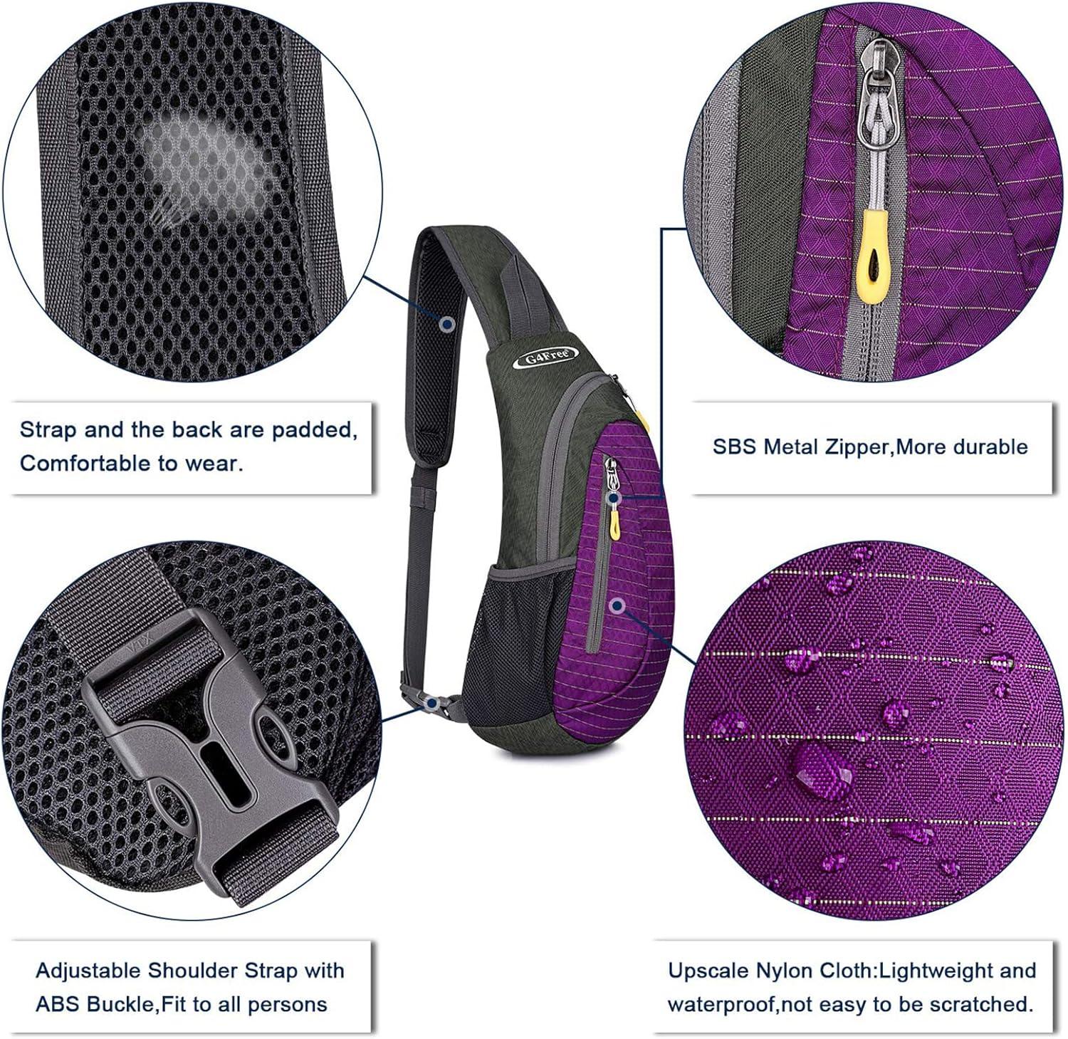 imageG4Free Sling Bag for Men Women Small Crossbody Backpack Lightweight Chest Shoulder Bags for Travel Outdoor and Sports BlackPurple