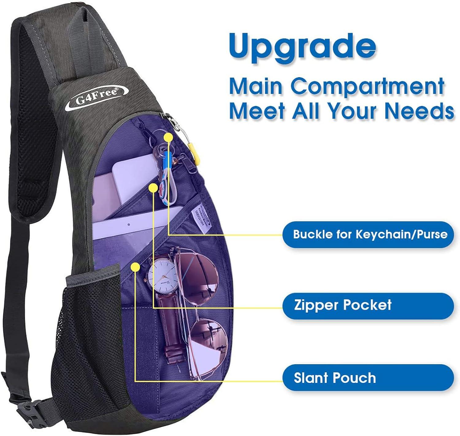 imageG4Free Sling Bag for Men Women Small Crossbody Backpack Lightweight Chest Shoulder Bags for Travel Outdoor and Sports BlackPurple