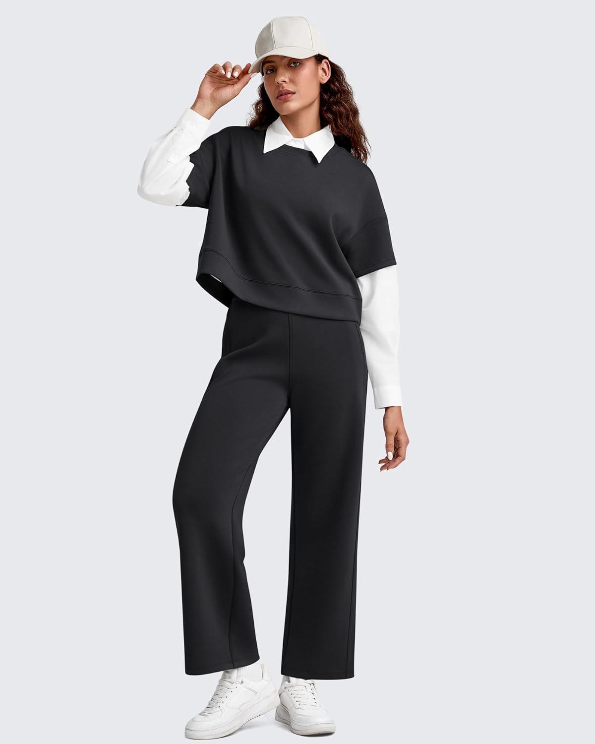 imageG4Free Smoofit Modal Soft 24quot26quot28quot Wide Leg Ankle Sweatpants for Women Elastic Waist 78 Length Golf Casual PantsBlack