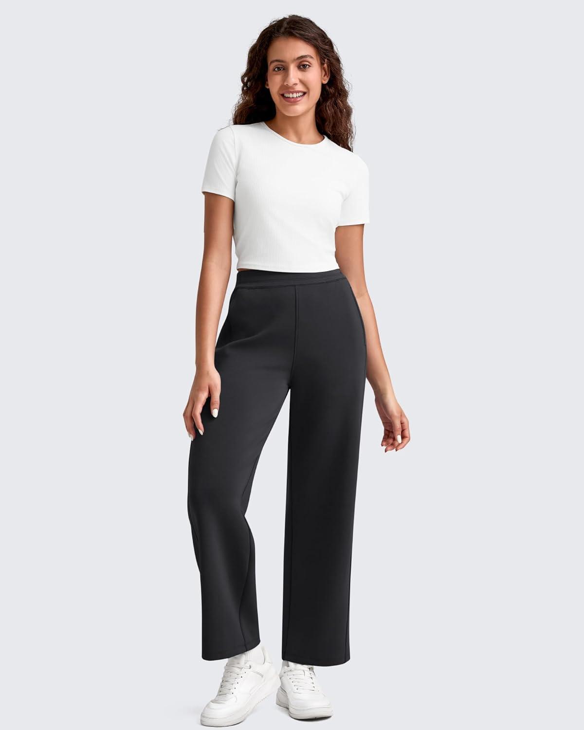 imageG4Free Smoofit Modal Soft 24quot26quot28quot Wide Leg Ankle Sweatpants for Women Elastic Waist 78 Length Golf Casual PantsBlack