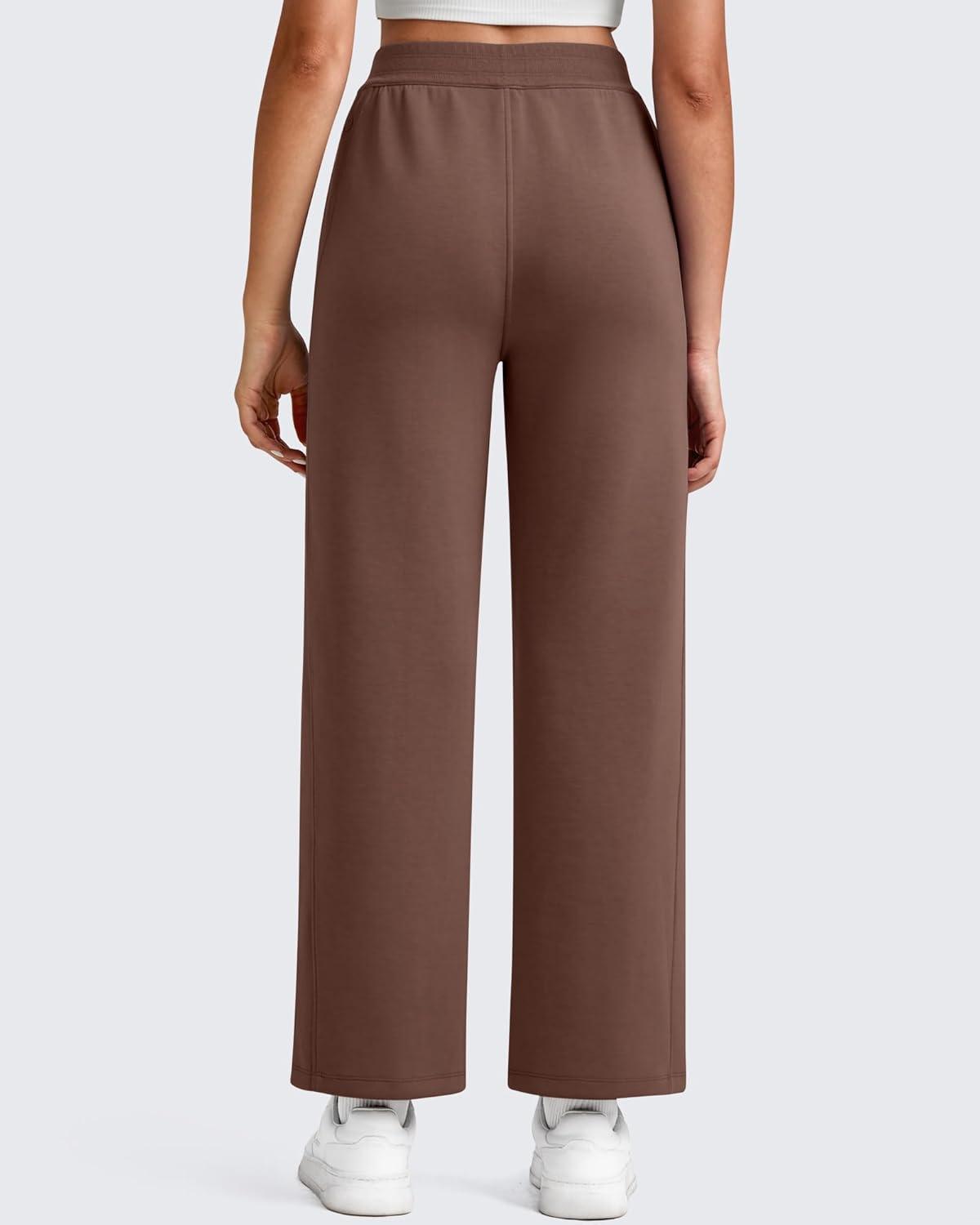 imageG4Free Smoofit Modal Soft 24quot26quot28quot Wide Leg Ankle Sweatpants for Women Elastic Waist 78 Length Golf Casual PantsCoffee Brown