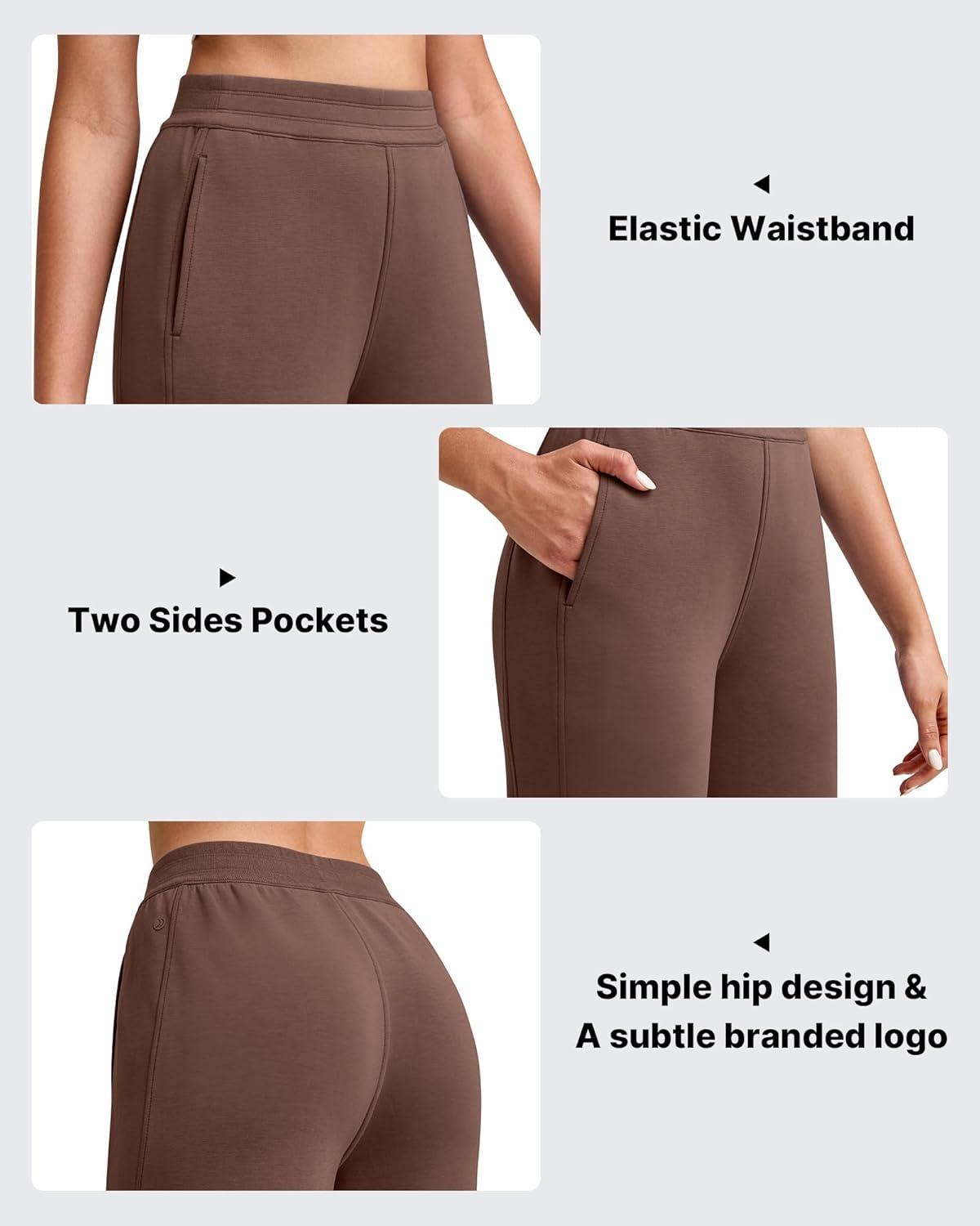 imageG4Free Smoofit Modal Soft 24quot26quot28quot Wide Leg Ankle Sweatpants for Women Elastic Waist 78 Length Golf Casual PantsCoffee Brown