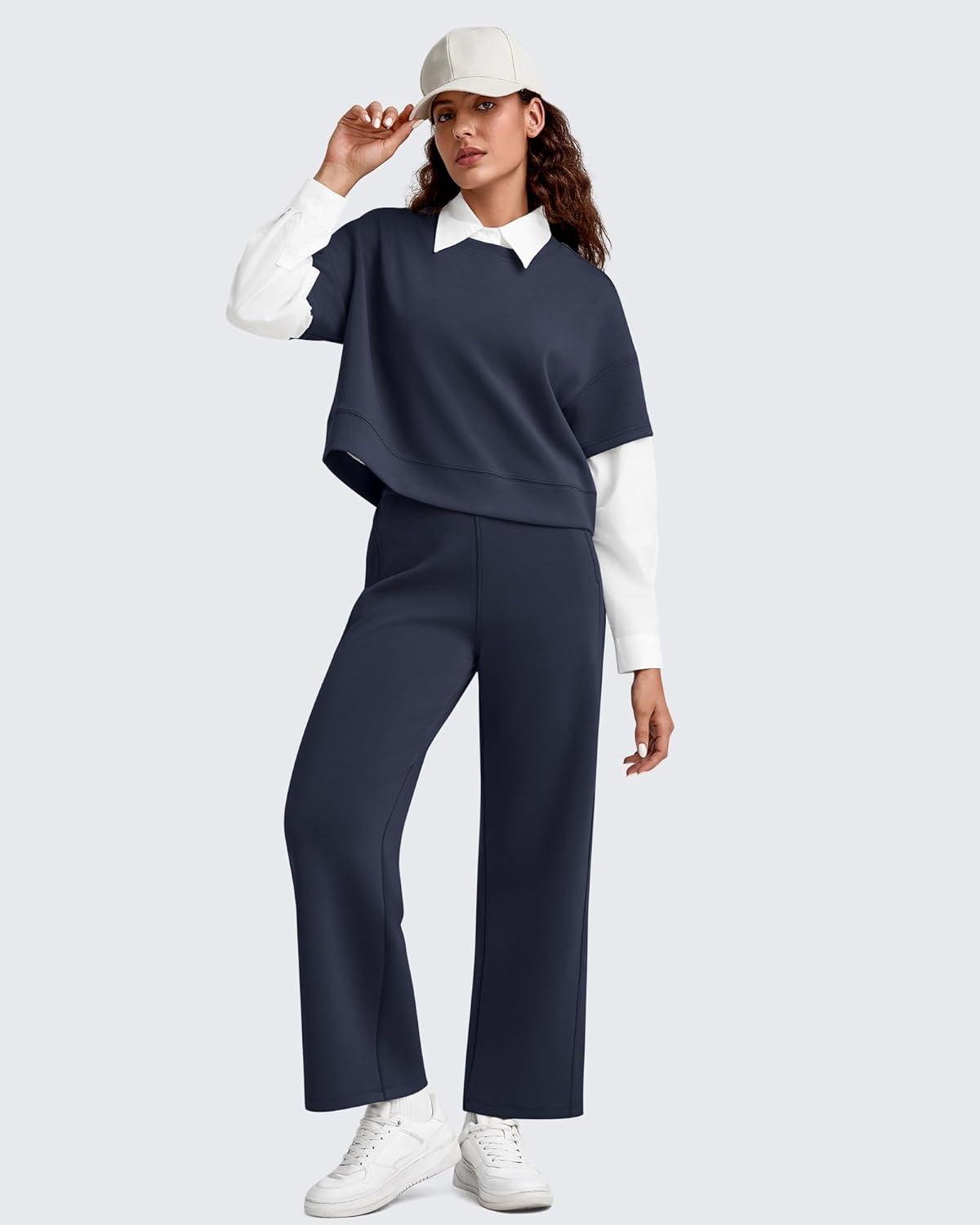 imageG4Free Smoofit Modal Soft 24quot26quot28quot Wide Leg Ankle Sweatpants for Women Elastic Waist 78 Length Golf Casual PantsDark Blue