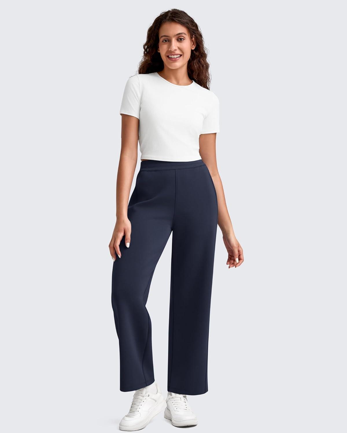 imageG4Free Smoofit Modal Soft 24quot26quot28quot Wide Leg Ankle Sweatpants for Women Elastic Waist 78 Length Golf Casual PantsDark Blue