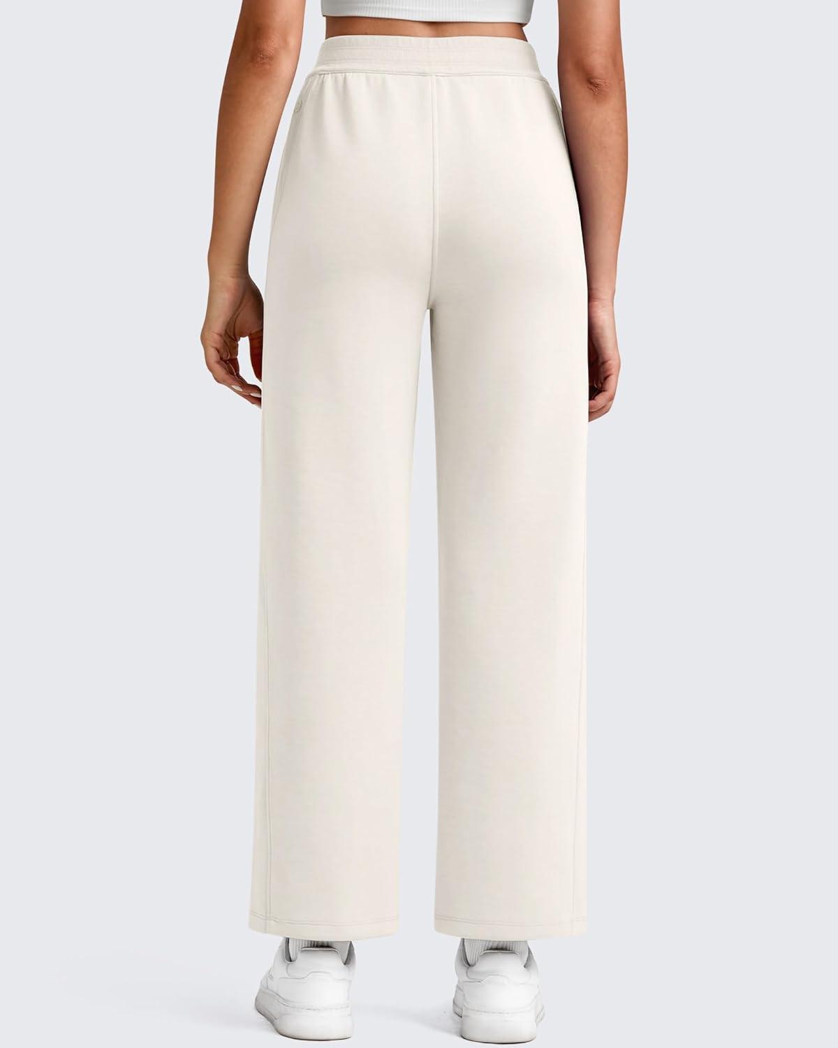 imageG4Free Smoofit Modal Soft 24quot26quot28quot Wide Leg Ankle Sweatpants for Women Elastic Waist 78 Length Golf Casual PantsIvory